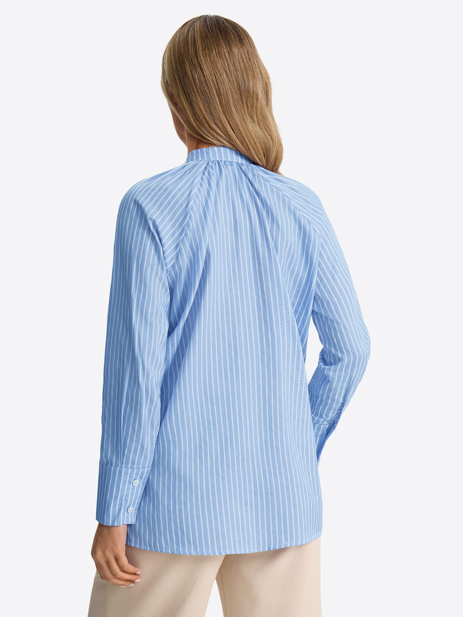 Imily Bela Blusentop Damen Langarm Bluse mit gebundenem Kragen und Streifenmuster (Packung, 1-tlg., 1per-Pack) Raglanärmel