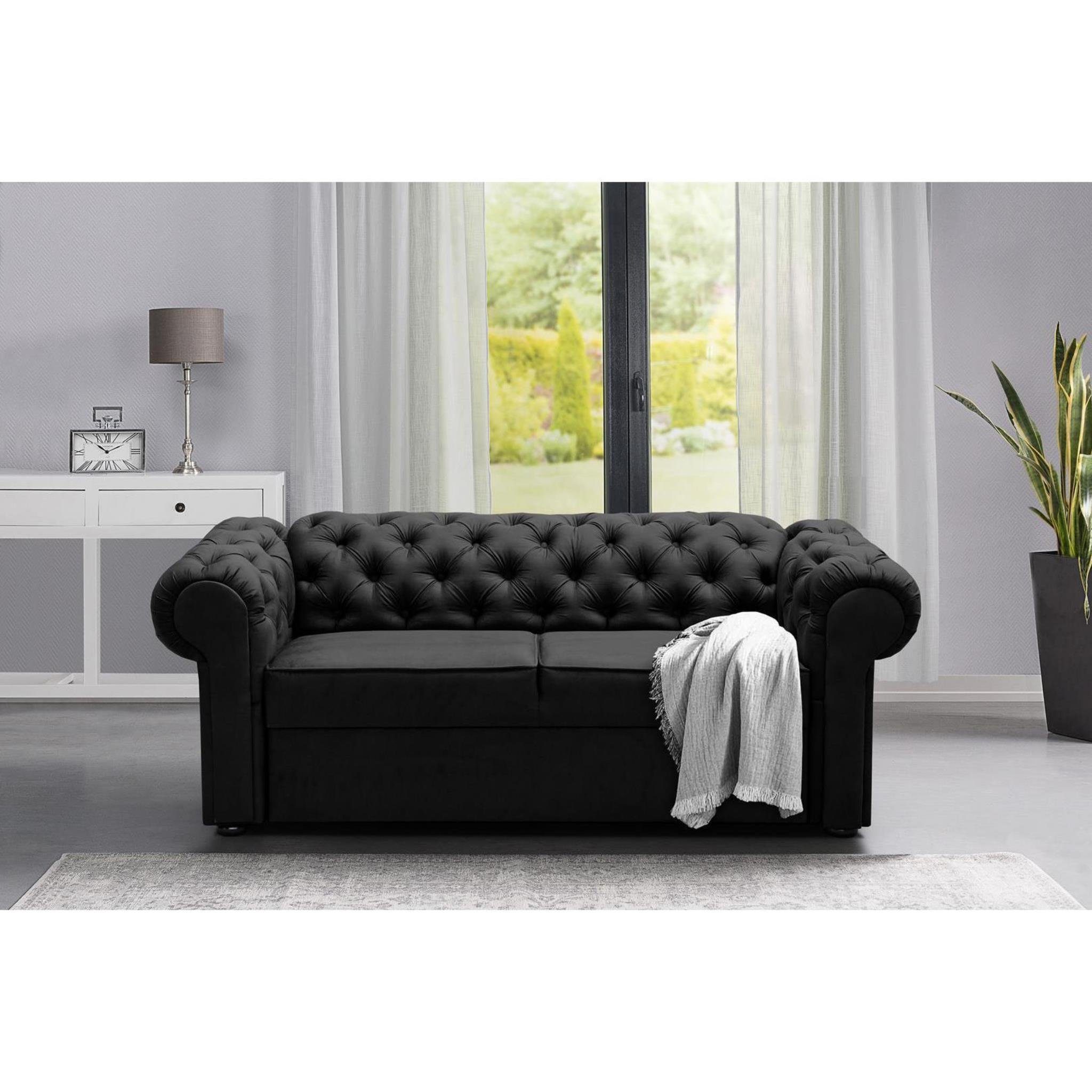 [Nur online] Beautysofa 2-Sitzer Chester, Polstersofa im Wellenunterfederung Schwarz inklusive 07) Zweisitzer Sofa aus Chesterfield Stil, (kronos Velours