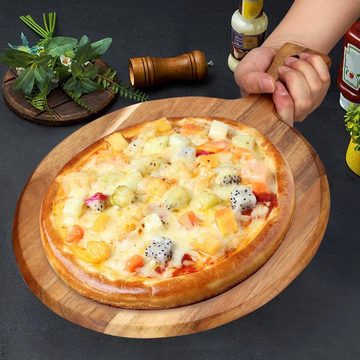 Rutaqian Pizzaschneidebrett Pizzateller Schneidbrett aus Holz,Schnittfestes Pizzabrett, (Pizzaschaufel - Pizzaschieber mit Holzgriff), für Pizza, Kuchen, Brotzeit, als Käsebrett