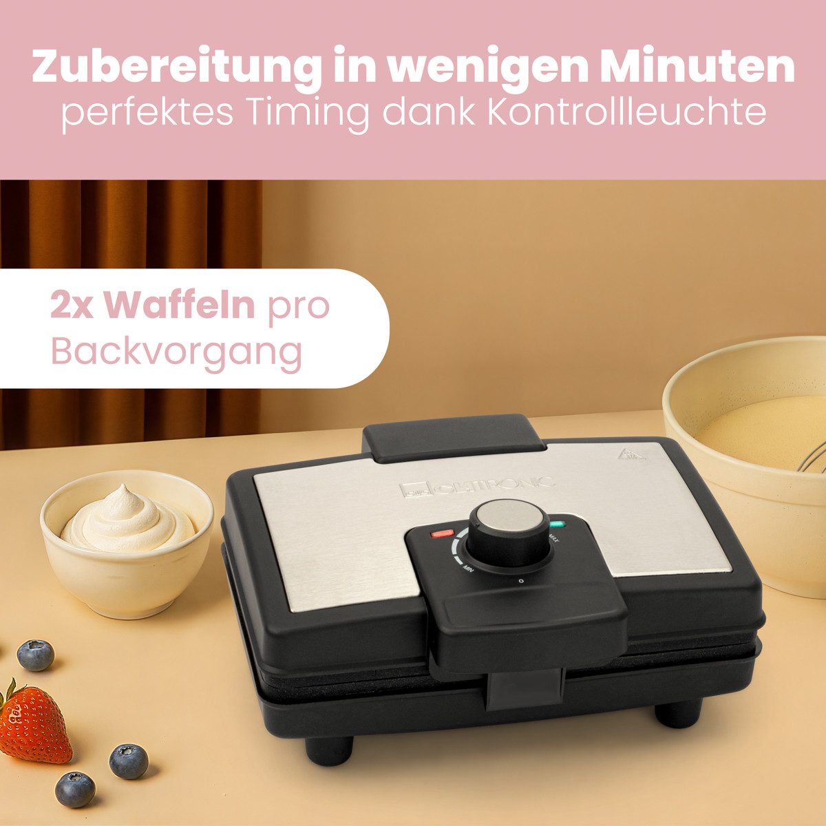 CLATRONIC Waffeleisen WA 3606, Belgisches Waffeleisen, 2 große Backflächen