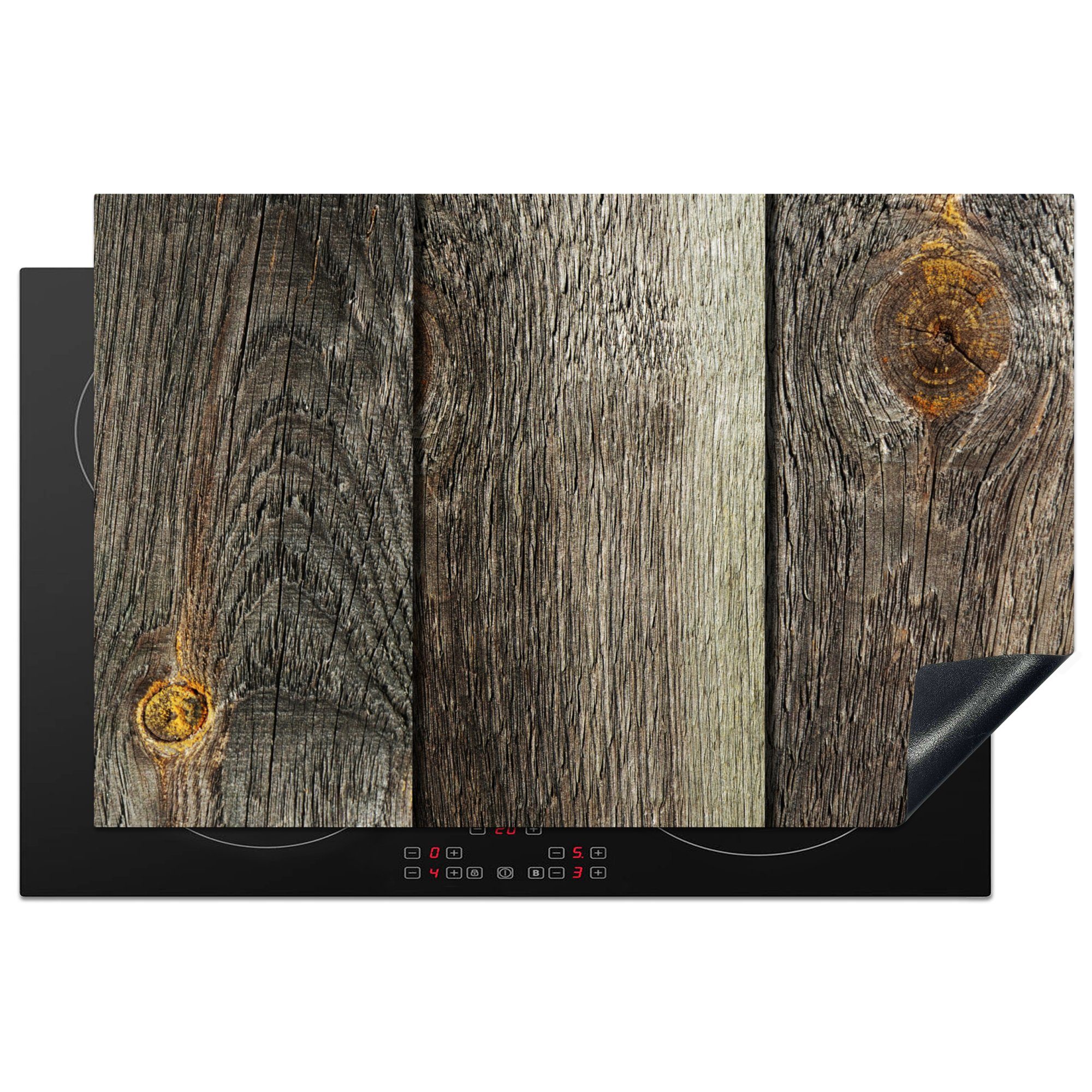 MuchoWow Herdblende-/Abdeckplatte Rost - Regal - Holz - Industriell, Vinyl, (1 tlg), 81x52 cm, Induktionskochfeld Schutz für die küche, Ceranfeldabdeckung