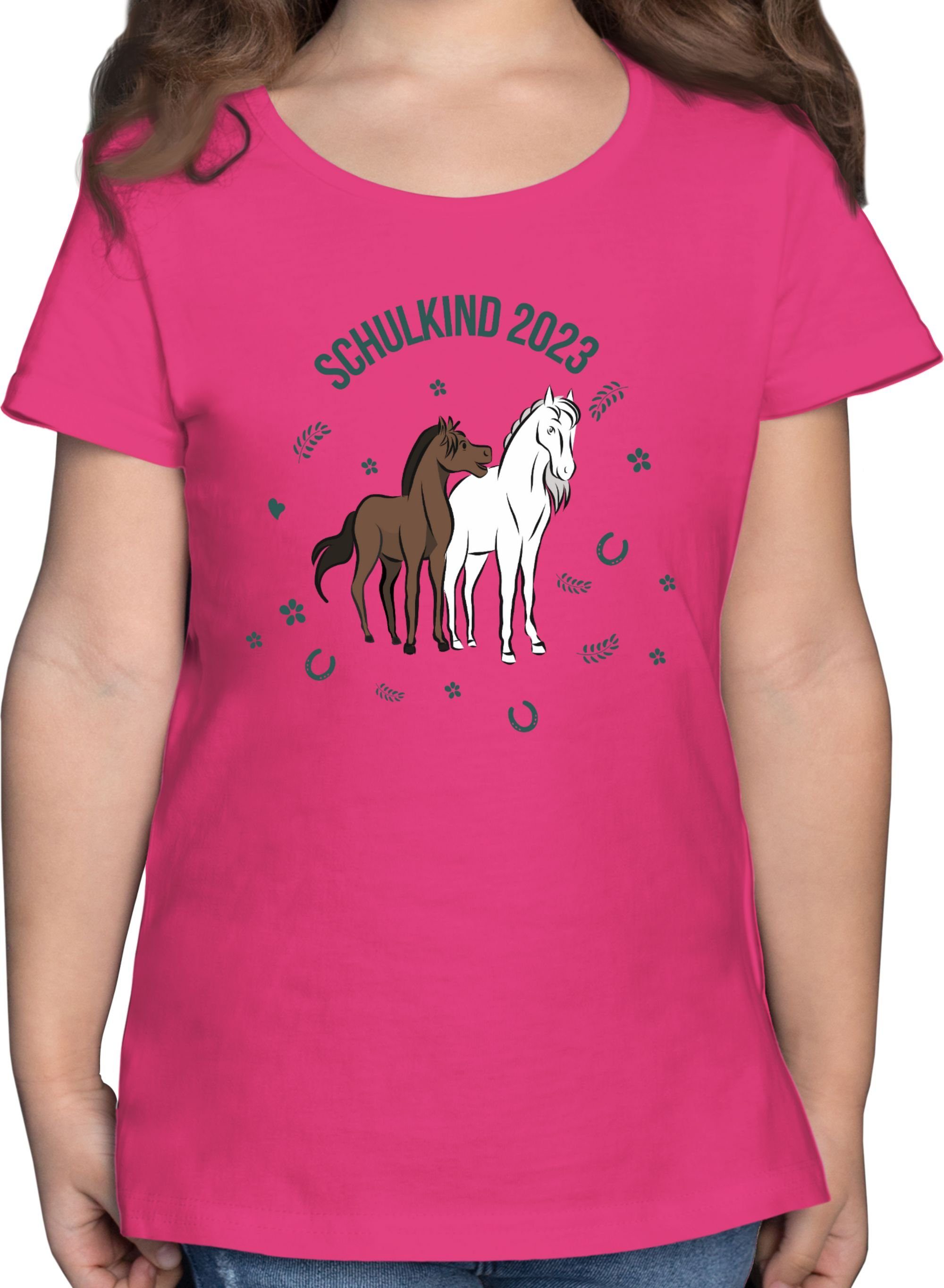 T-Shirt Schulkind Shirtracer Fuchsia 2023 Einschulung Mädchen Pferde 1