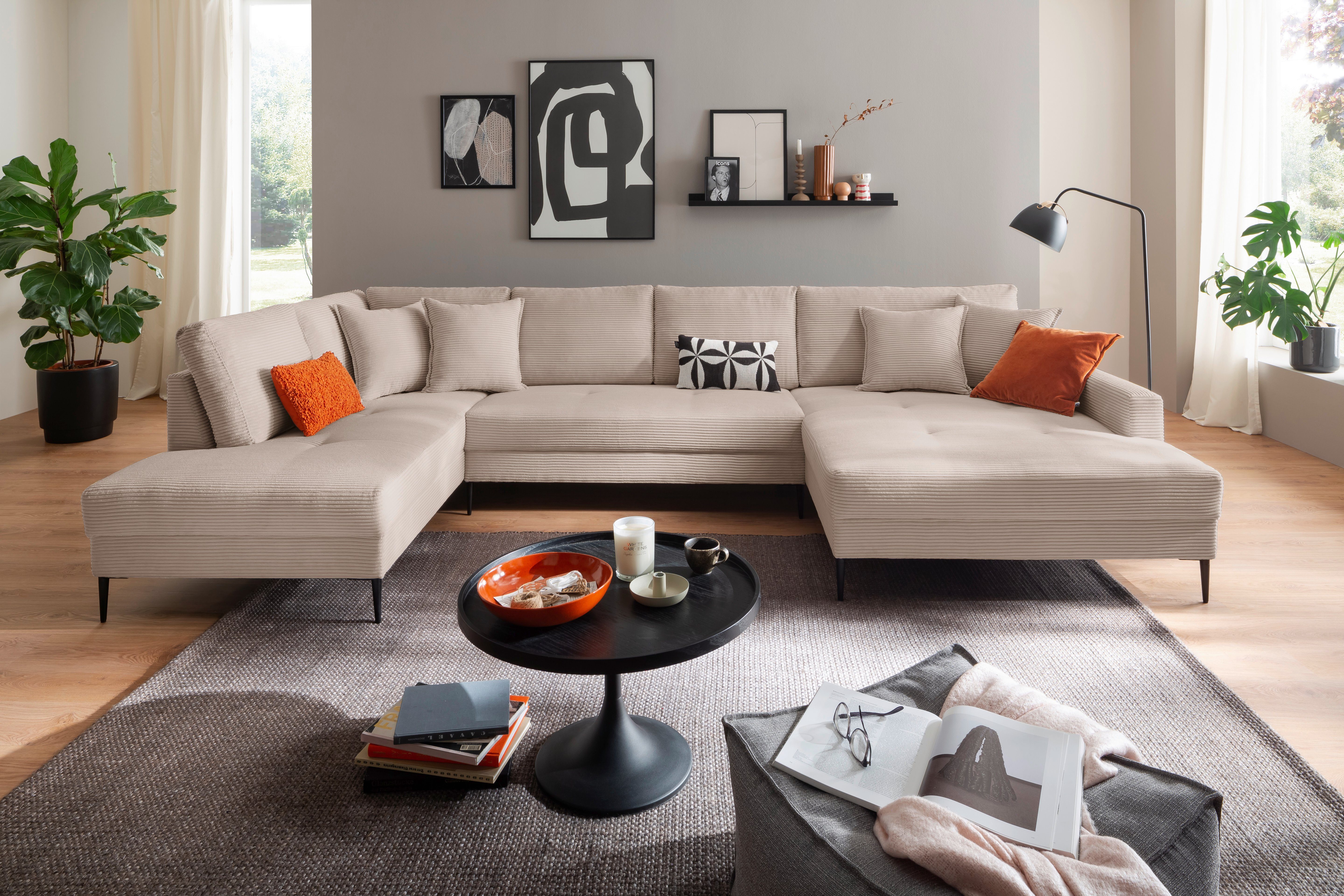 Trends by HG Wohnlandschaft "Summer U-Form", in Cord-Stoff mit Metallfuß günstig online kaufen
