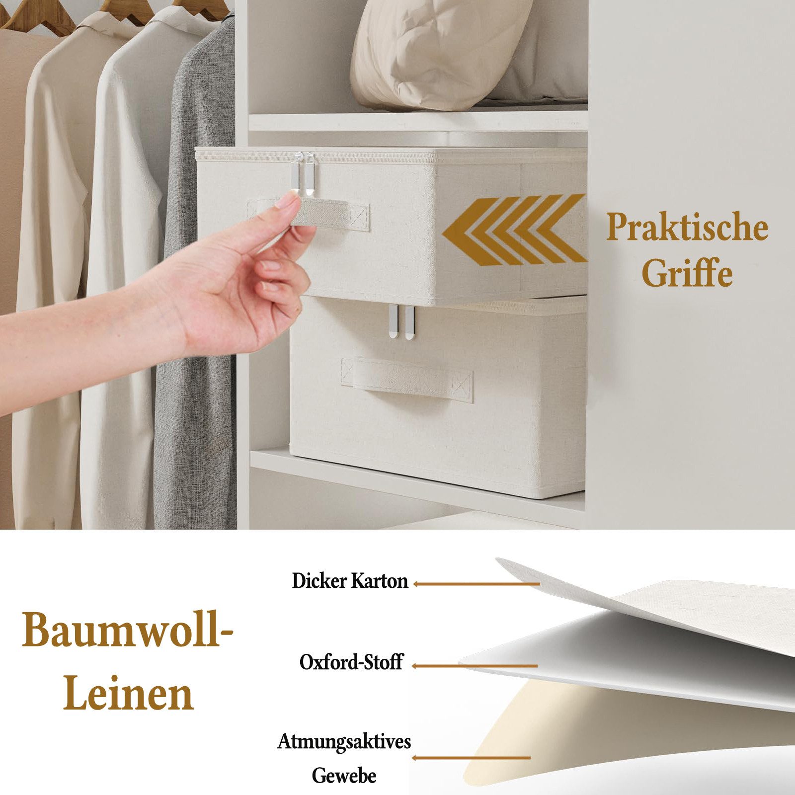 Coonoor Aufbewahrungsbox Große Aufbewahrungsbox für Kleidung, faltbare Stoffbox mit Deckel, Schrank-Organizer, langlebiger Aufbewahrungskorb für Zuhause