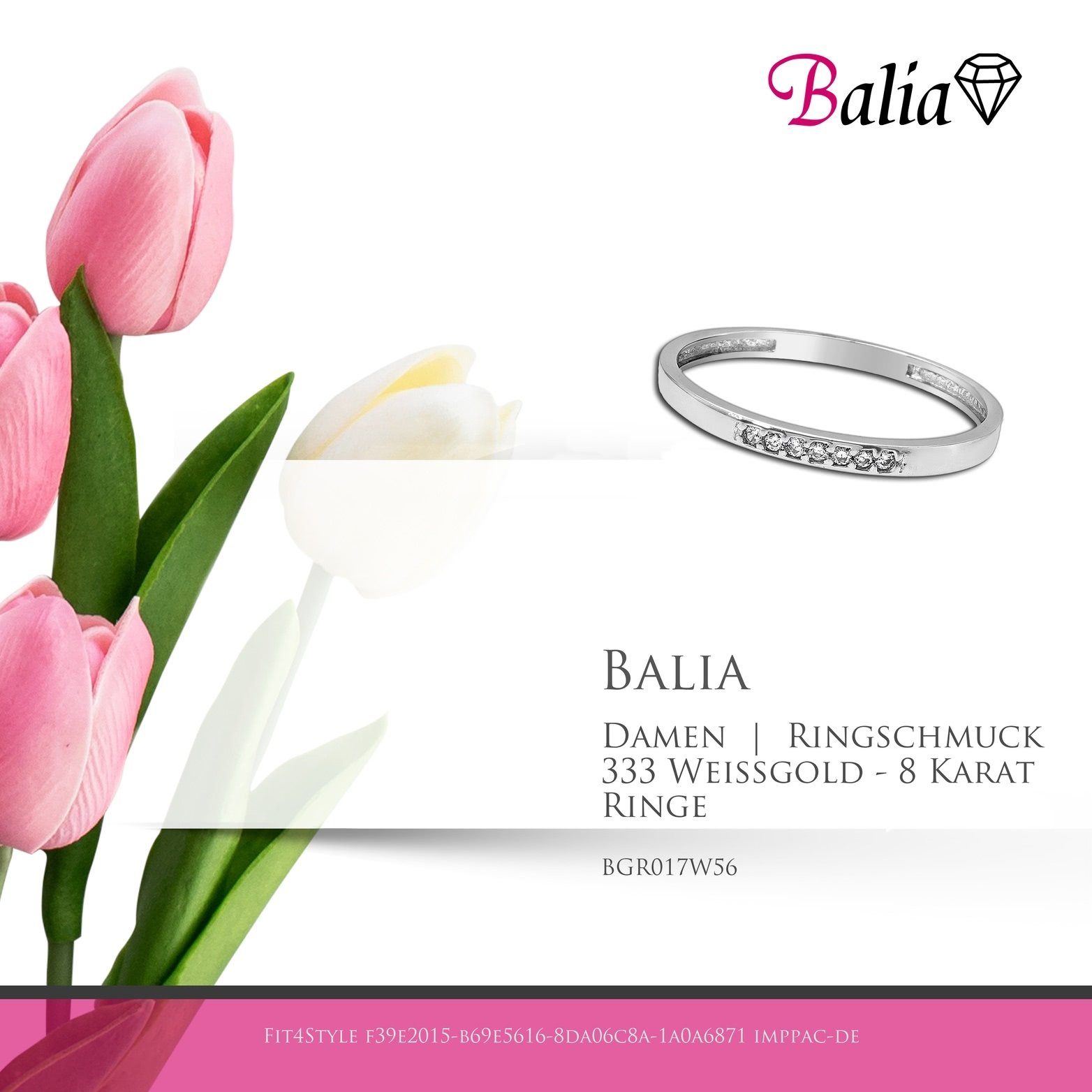 Balia Goldring Balia Ring 333 Größe Blatt Fingerring (17,8), (7 (Fingerring), Zirkonias Damen Weißgold 8 Karat - weißgo 333 Weißgold 56