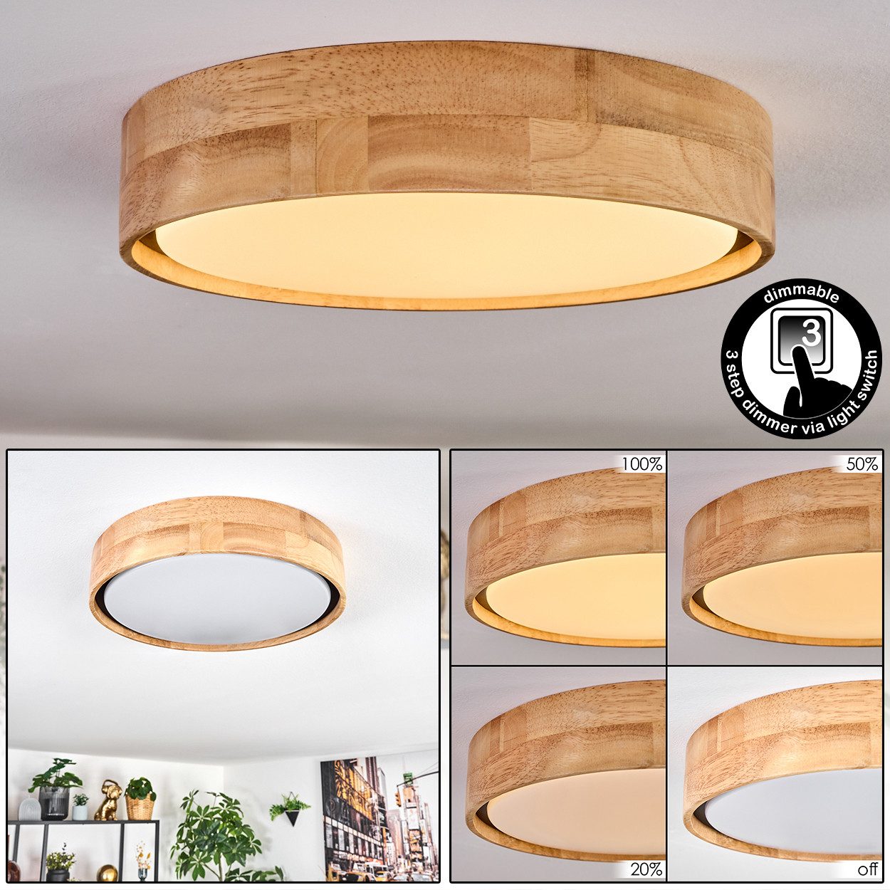hofstein Deckenleuchte Deckenlampe aus Metall/Holz/Kunststoff in Natur/Weiß günstig online kaufen