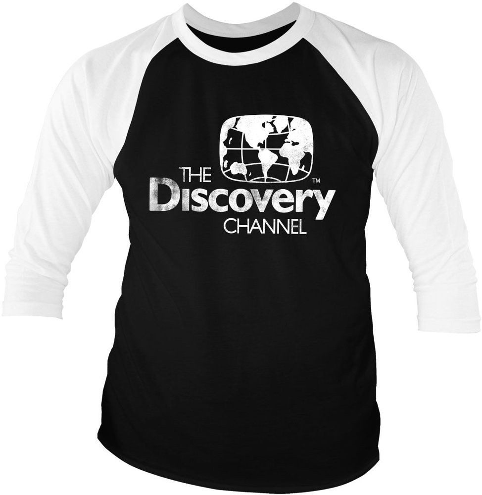 Discovery T-Shirt Distressed Logo Baseball 3/4 Sleeve Tee