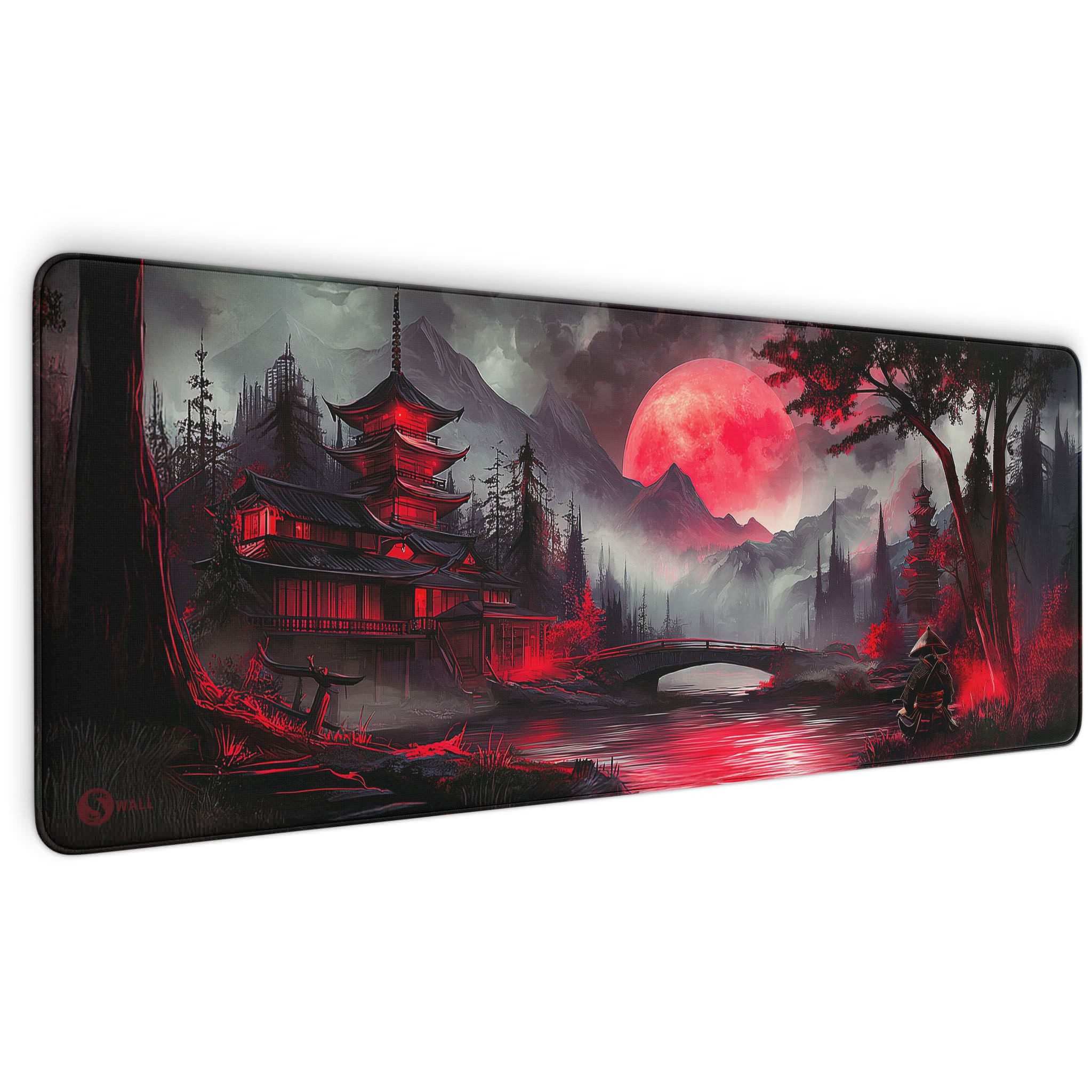 Sunnywall Gaming Mauspad Premium XXL - 4 mm Dicke inkl. Desktop Wallpaper (Mauspad: Red Moon), Ultra-Glatte Oberfläche, vernähte Ränder, rutschfest, langlebig