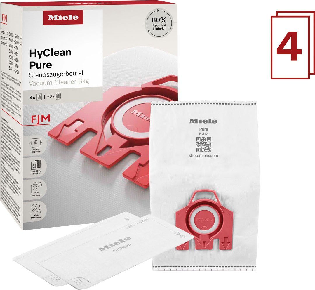 Zubehör Filter Pack passend für 2.0, Miele 4er Original Staubsaugerbeutel FJM 2er Staubbeutel, HyClean Pure Miele, Staubsaugerbeutel Pack Miele -