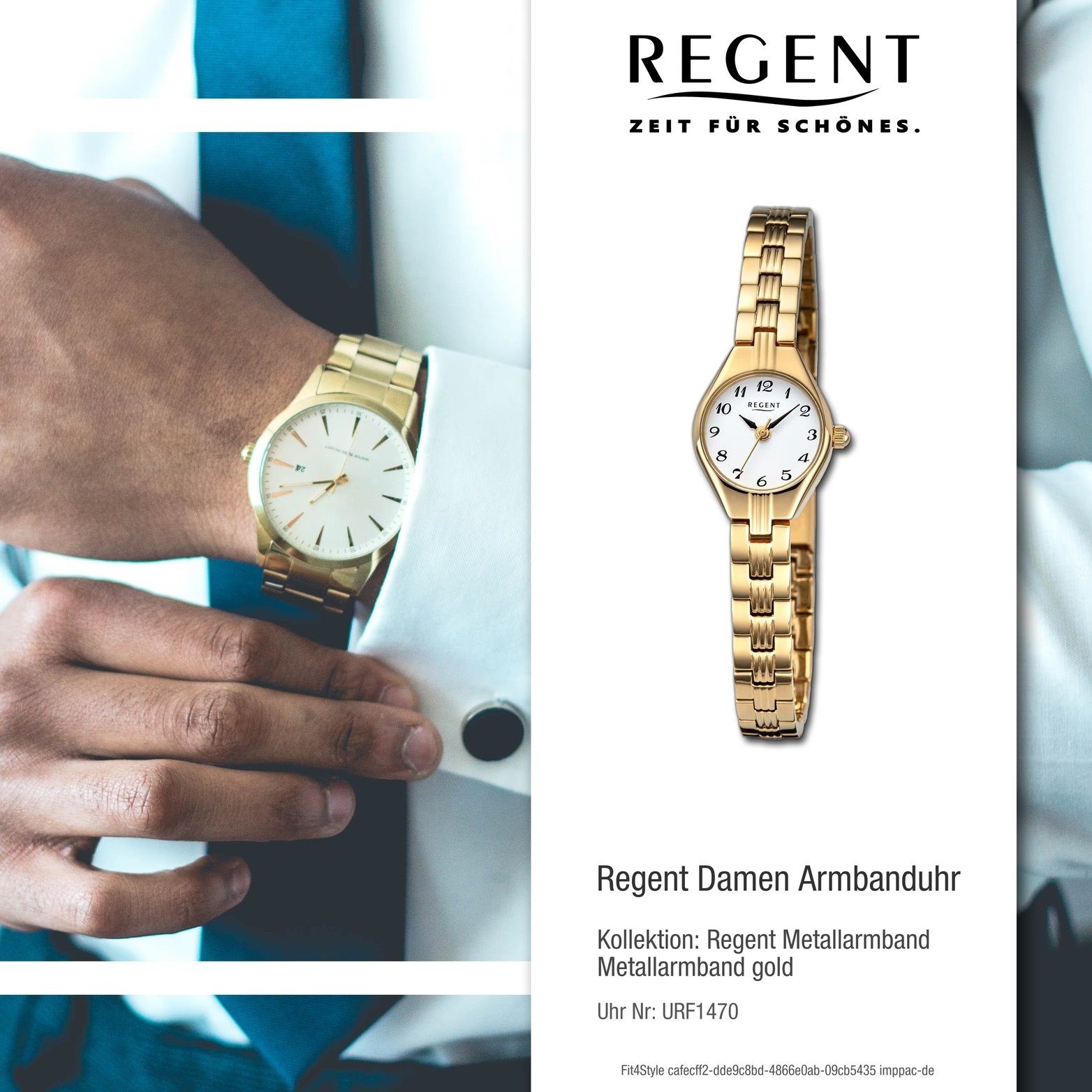 Regent Quarzuhr Regent Damen Armbanduhr Metallarmband groß 18,5mm) gold, extra (ca. Analog, Damenuhr Gehäuse, rundes