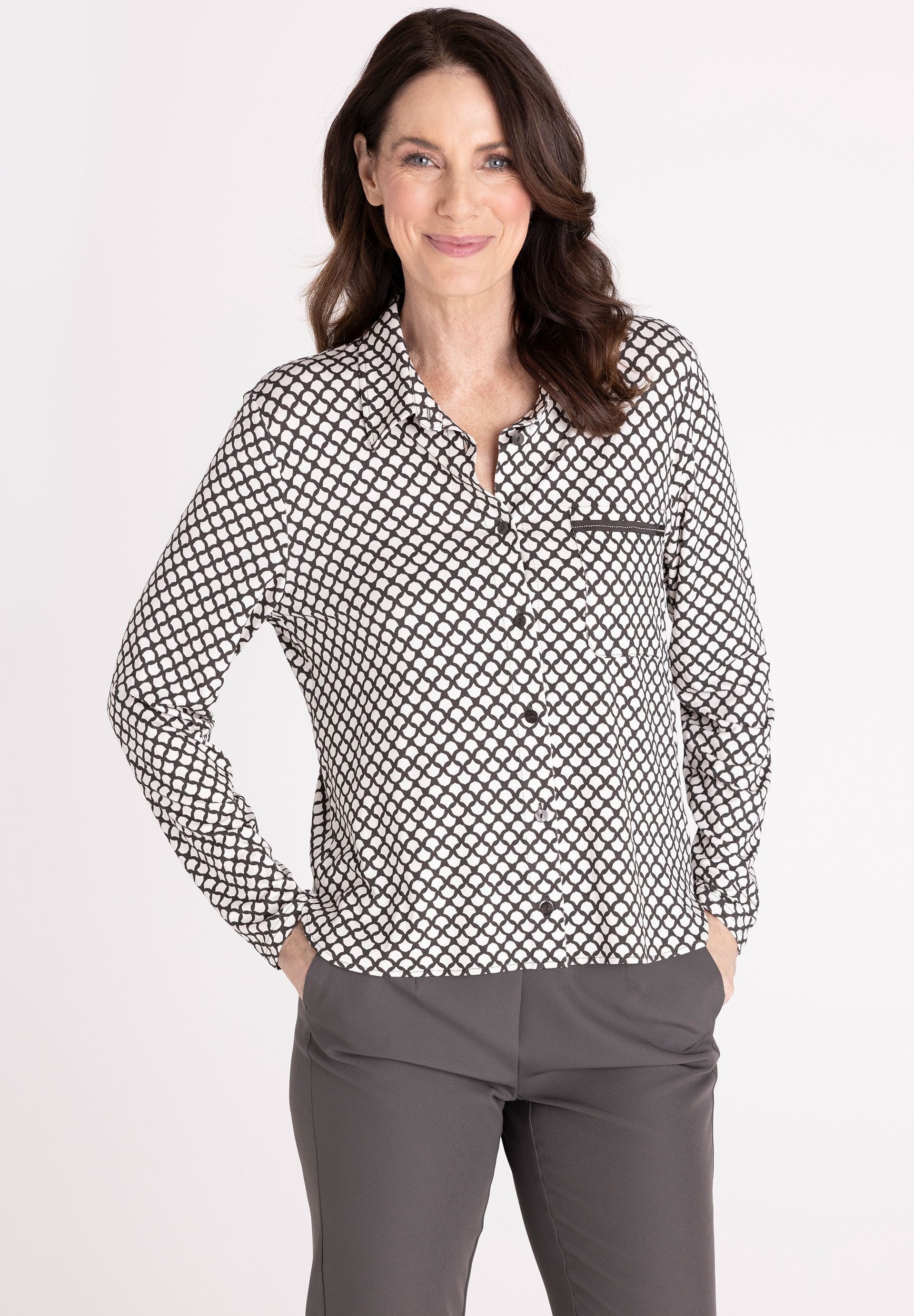 FRANK WALDER Klassische Bluse mit Knopfleiste