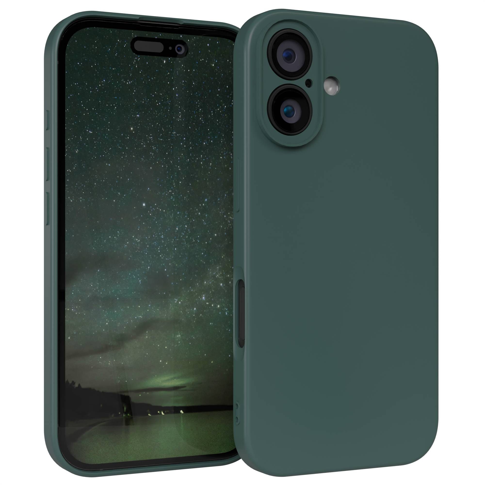 EAZY CASE Handyhülle für Apple iPhone 16 Hülle Silikon 6,1 Zoll, Silikon Schutzhülle mit Kameraschutz kratzfestes Bumper Nachtgrün