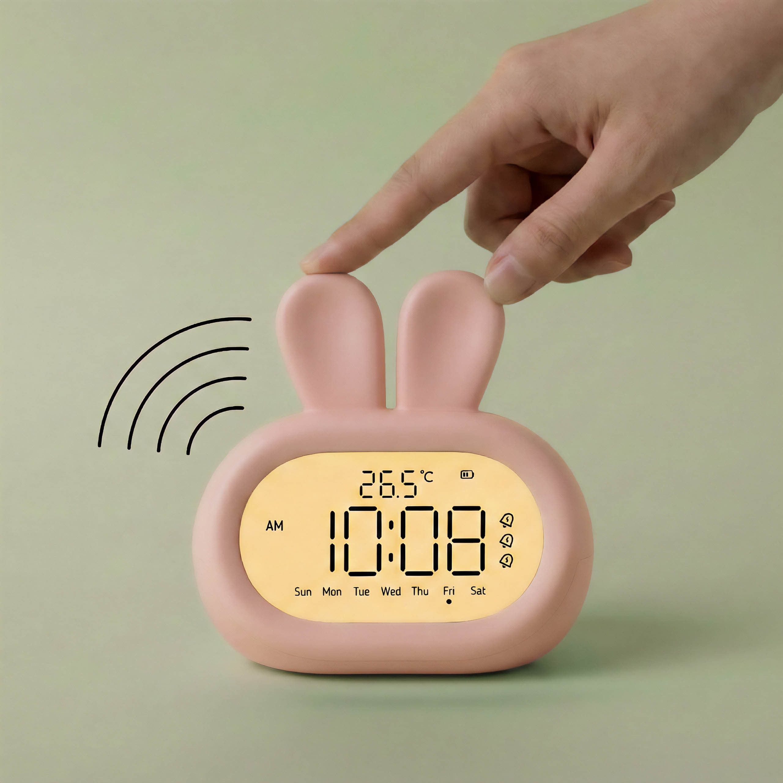 Sarcia.eu Kinderwecker Mary's Elektronischer Wecker mit Display, Häschen-Design, rosa, USB – Bild 5 von 5