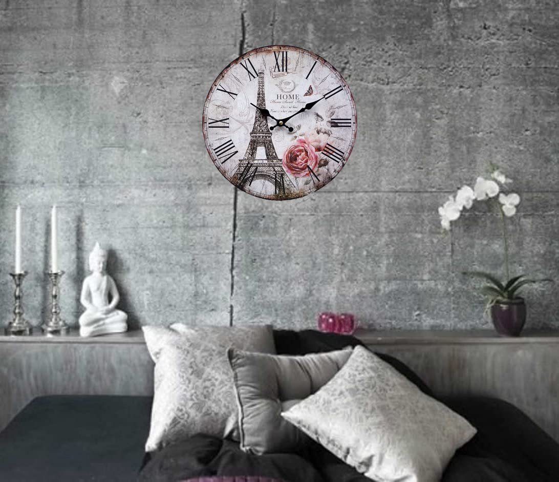LB H&F Lilienburg Wanduhr Wandur Uhr Vintage Küchenuhr weiß schwarz lautlos stumm Shabby F (kein ohne ticken geräuschlos Landhaus Rose Antik Retro modern Vintage)