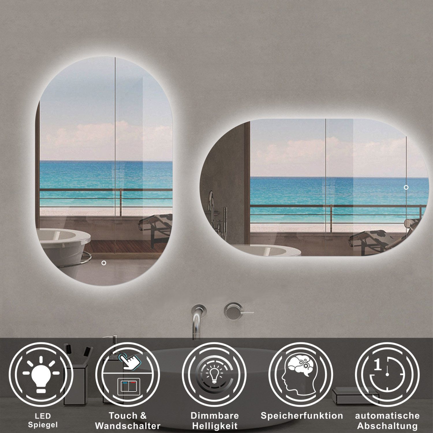 duschspa Badspiegel Spiegel mit LED Beleuchtung dimmbar 40-120cm, Touch ode günstig online kaufen