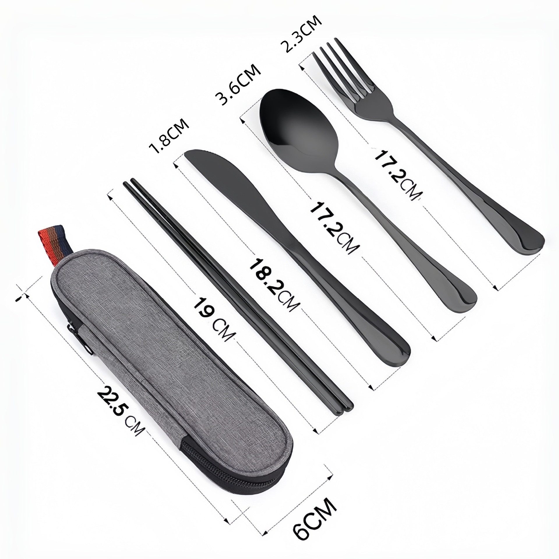 FOUORTUNATE-BEE Besteck-Set 5 Stück Edelstahl Reisebesteck mit Etui Tragbares Besteckset, Edelstahl, Campingbesteck für Unterwegs, Outdoor, Reise, Arbeit, Schul – Bild 2 von 5