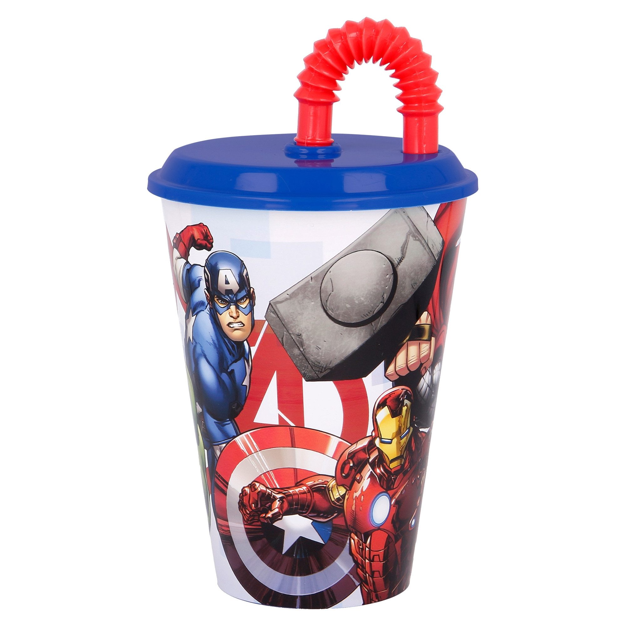 The AVENGERS Kinderbecher Marvel, PP, mit Deckel und Trinkhalm 430 ml