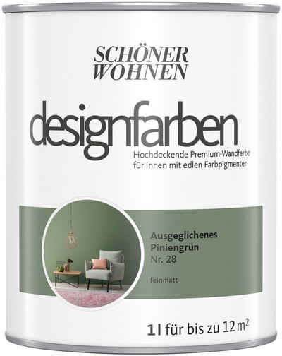 SCHÖNER WOHNEN-Kollektion Wand- und Deckenfarbe Designfarben, Ausgeglichenes Piniengrün Nr. 28, hochdeckende Premium-Wandfarbe