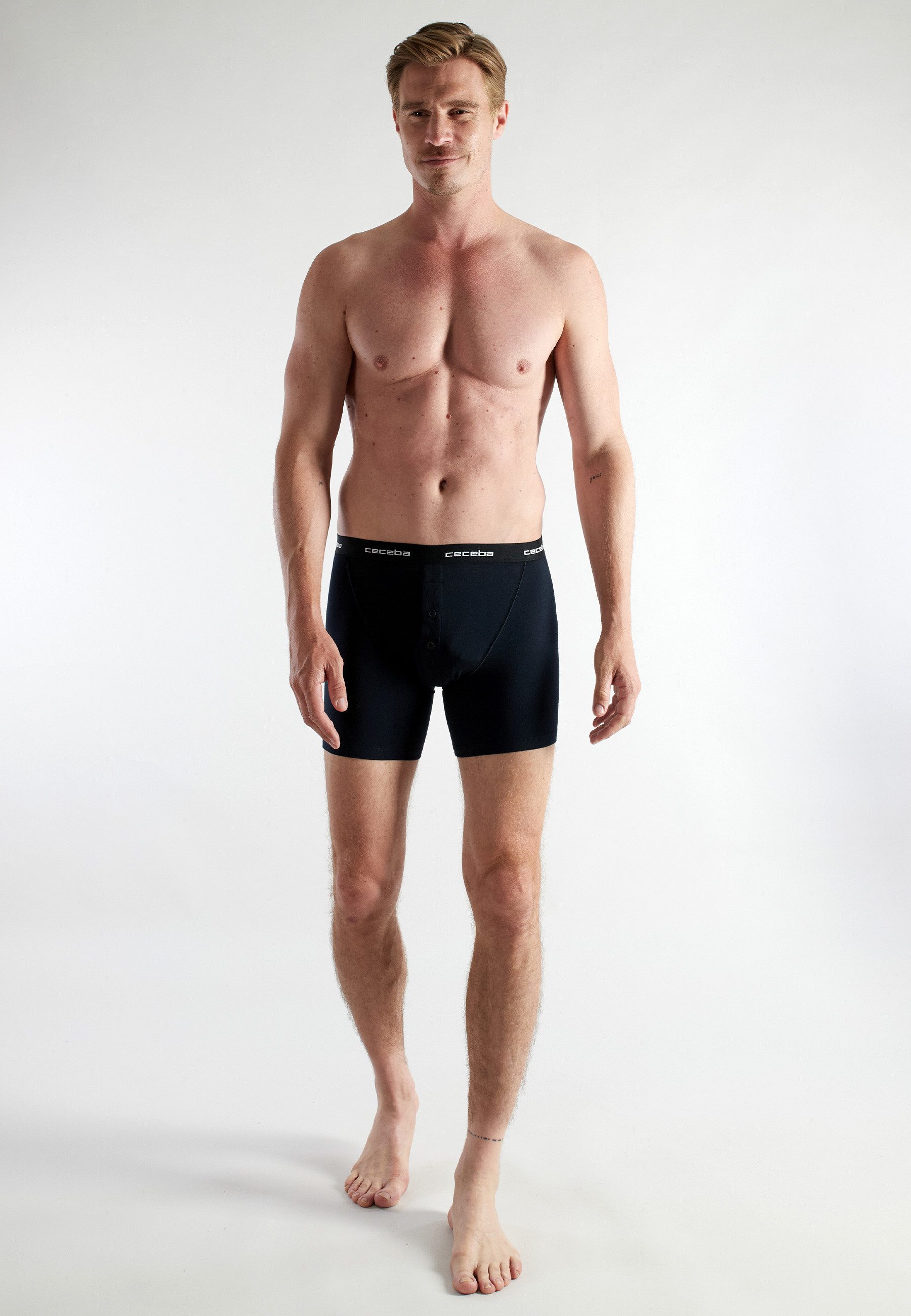 CECEBA Langer Boxer CECEBA Herren Long-Pants schwarz uni 2er Pack (2-St)