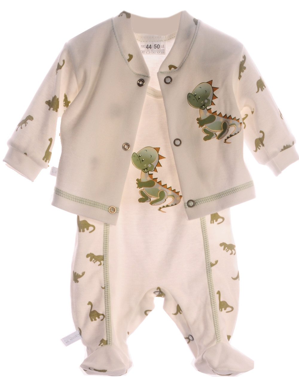 La Bortini Strampler Strampler und Hemdchen Set Anzug 2tlg in Creme mit Dino aus reiner Baumwolle, 44 50 56 62 68 74 – Bild 2 von 2