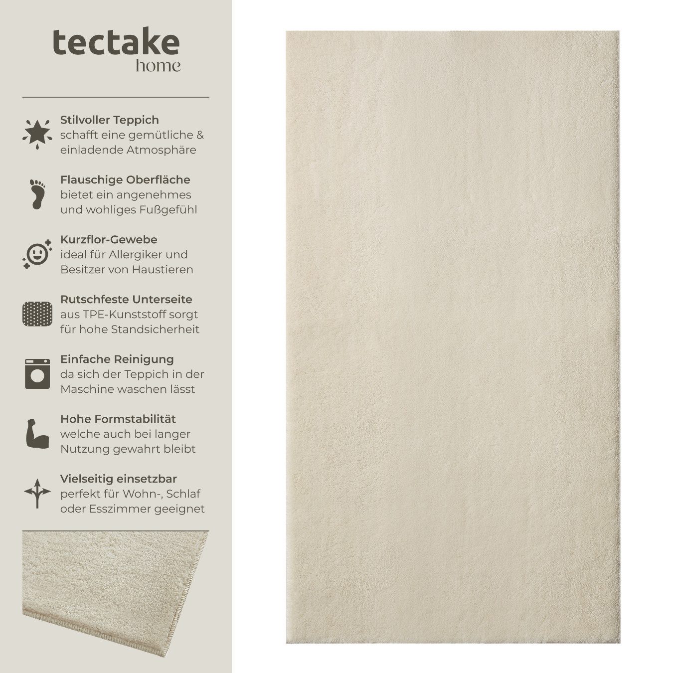 tectake Teppich Kurzflorteppich, Rechteck, Höhe: 1,50 günstig online kaufen