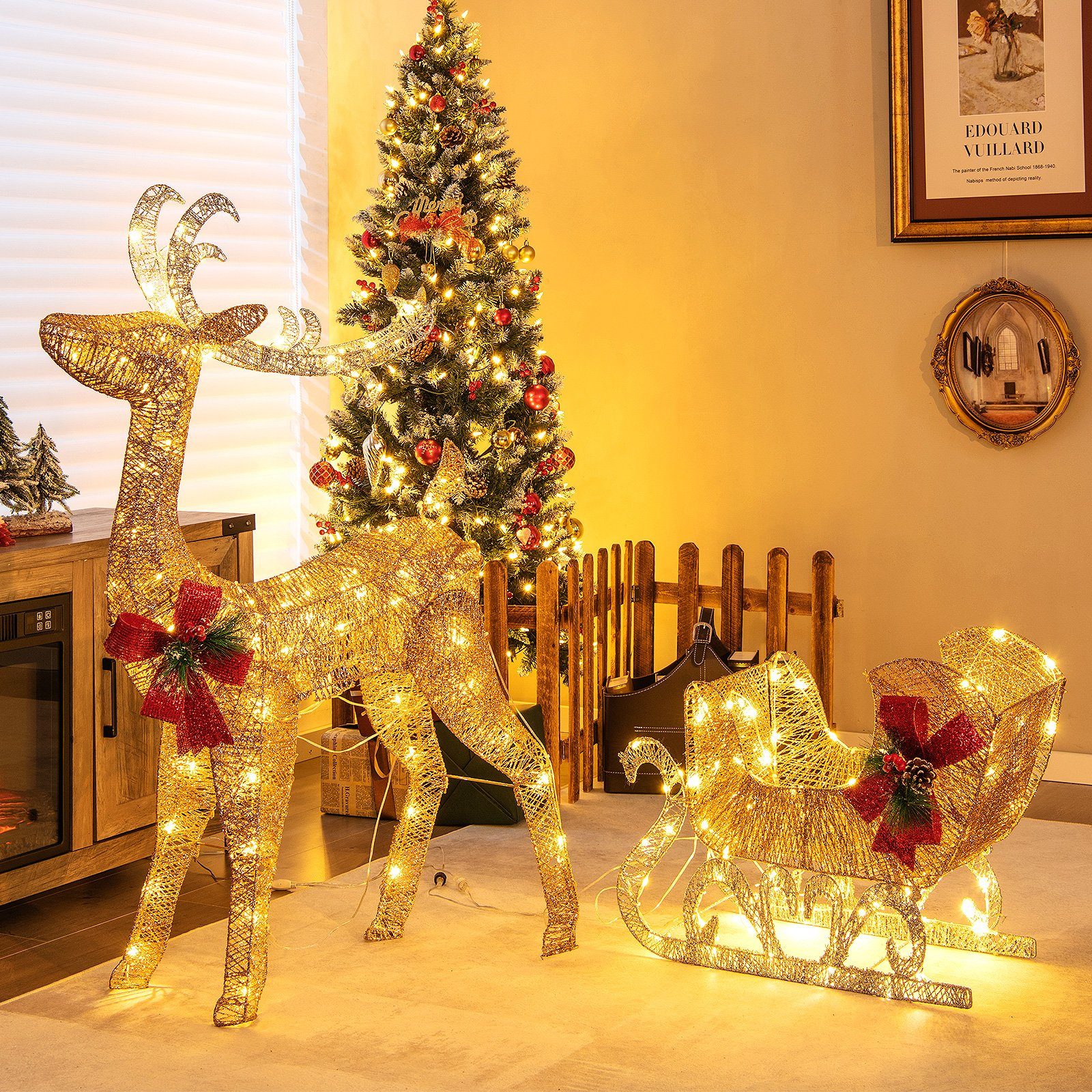 COSTWAY Weihnachtsfigur, LED-Rentier mit Schlitten & günstig online kaufen