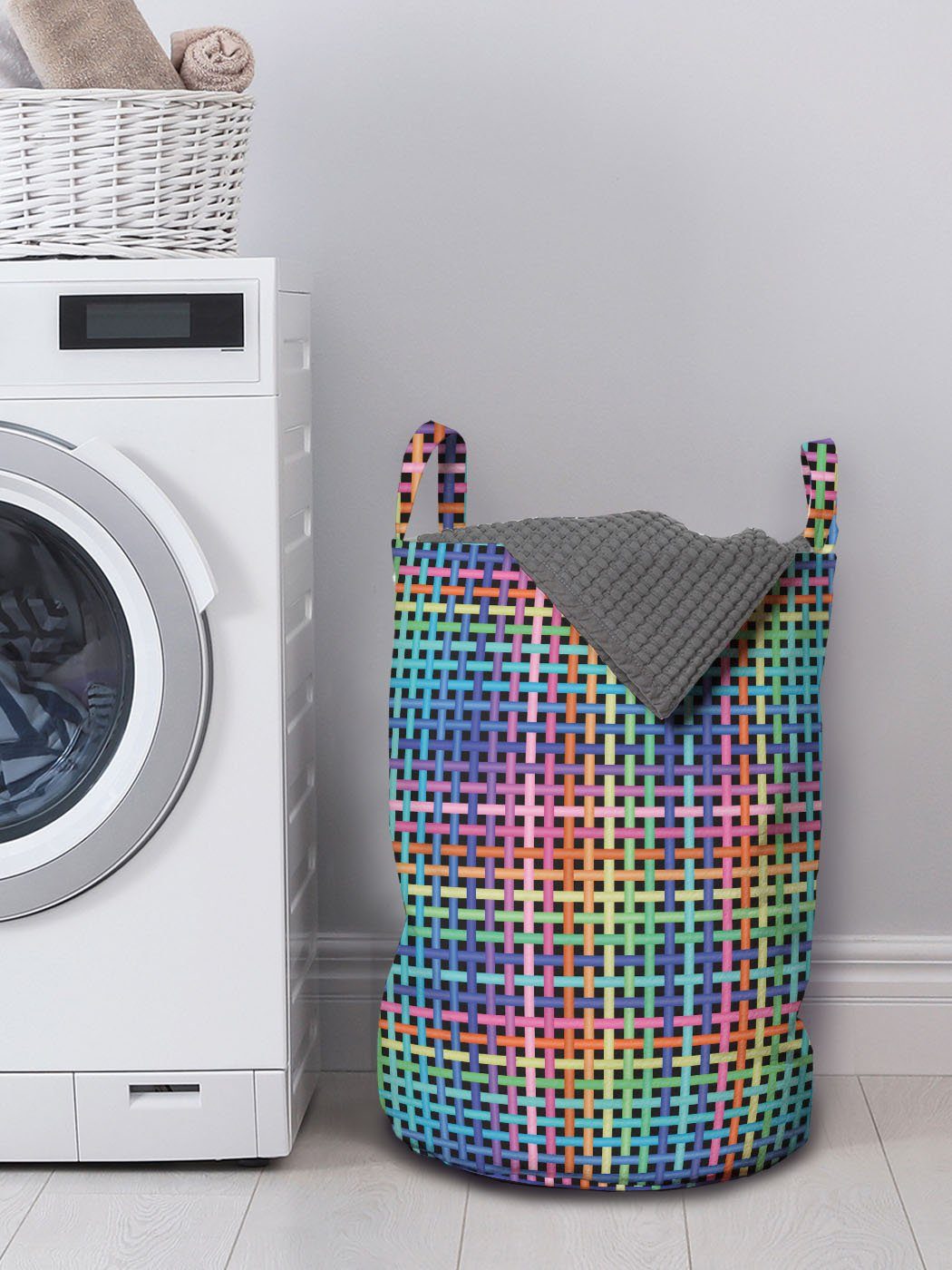 Abakuhaus Wäschesäckchen Wäschekorb mit Griffen für Gekreuzte Waschsalons, Streifen-Design Kordelzugverschluss Bunt