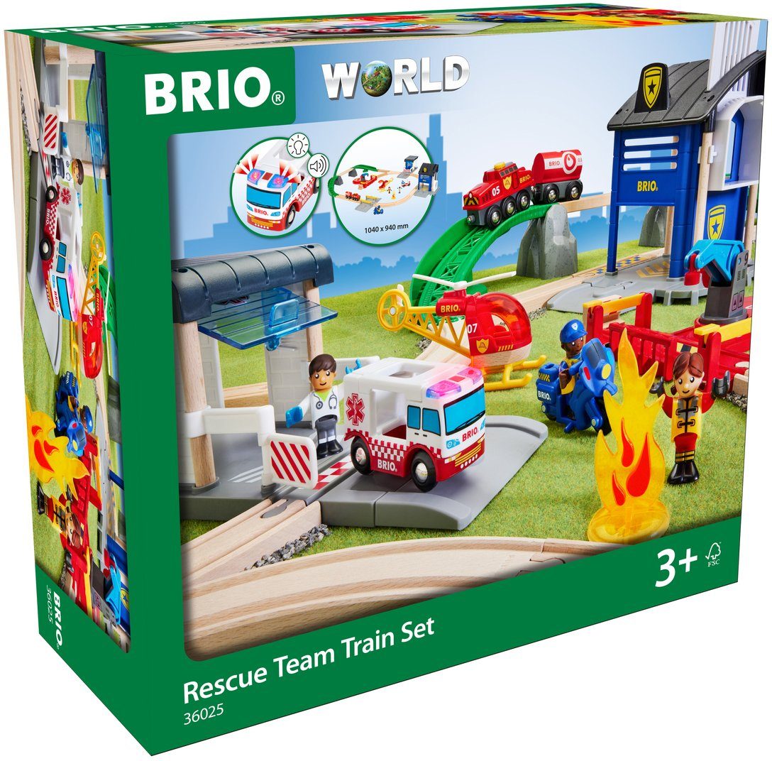BRIO® Spielzeugeisenbahn-Erweiterung BRIO® WORLD, Polizei und Feuerwehr Set Deluxe, (Set), mit Licht und Soundfunktion