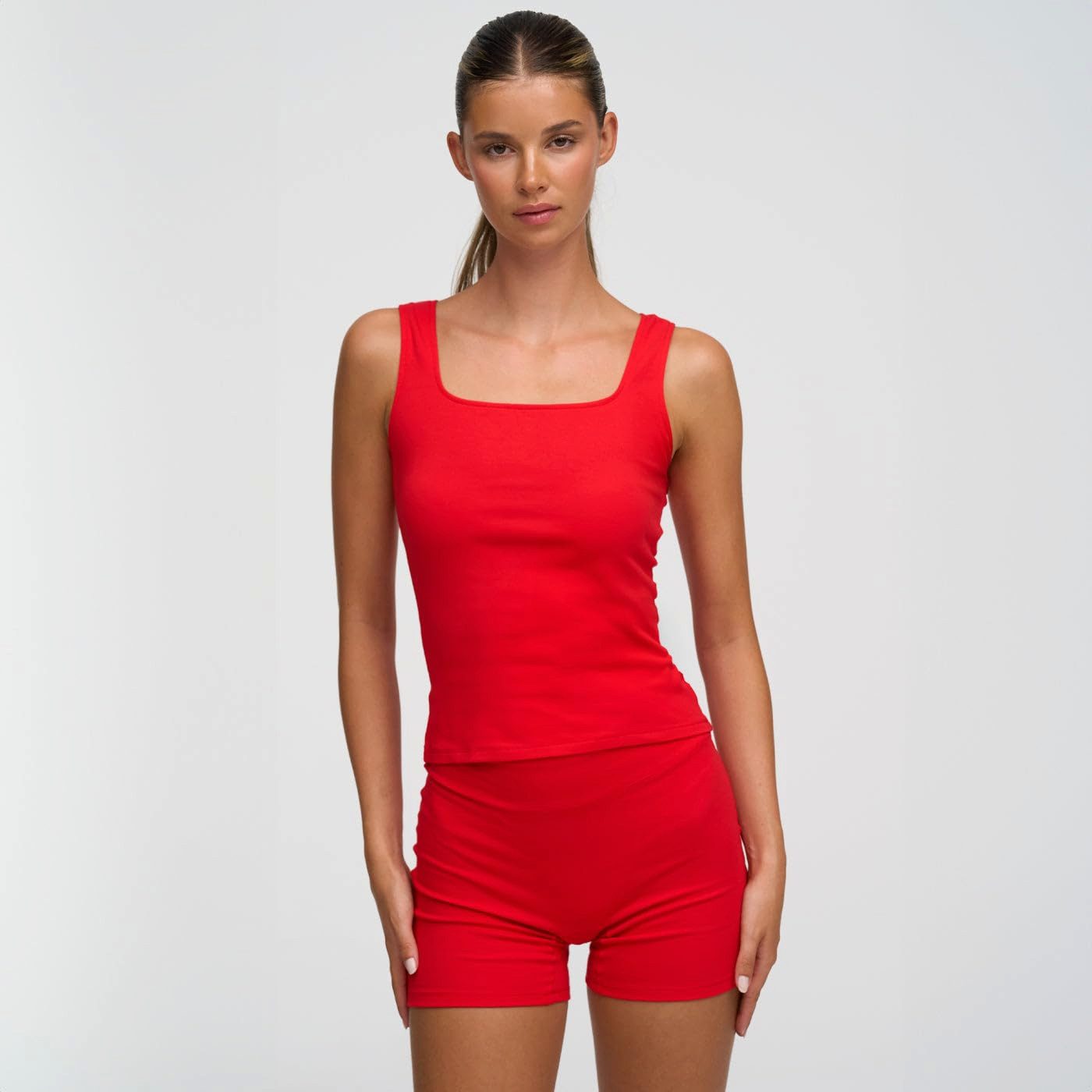 cfab (creamy fabrics) Tanktop Cotton Tanktop mit eckigem Ausschnitt-Fire Red-XS (1-tlg)