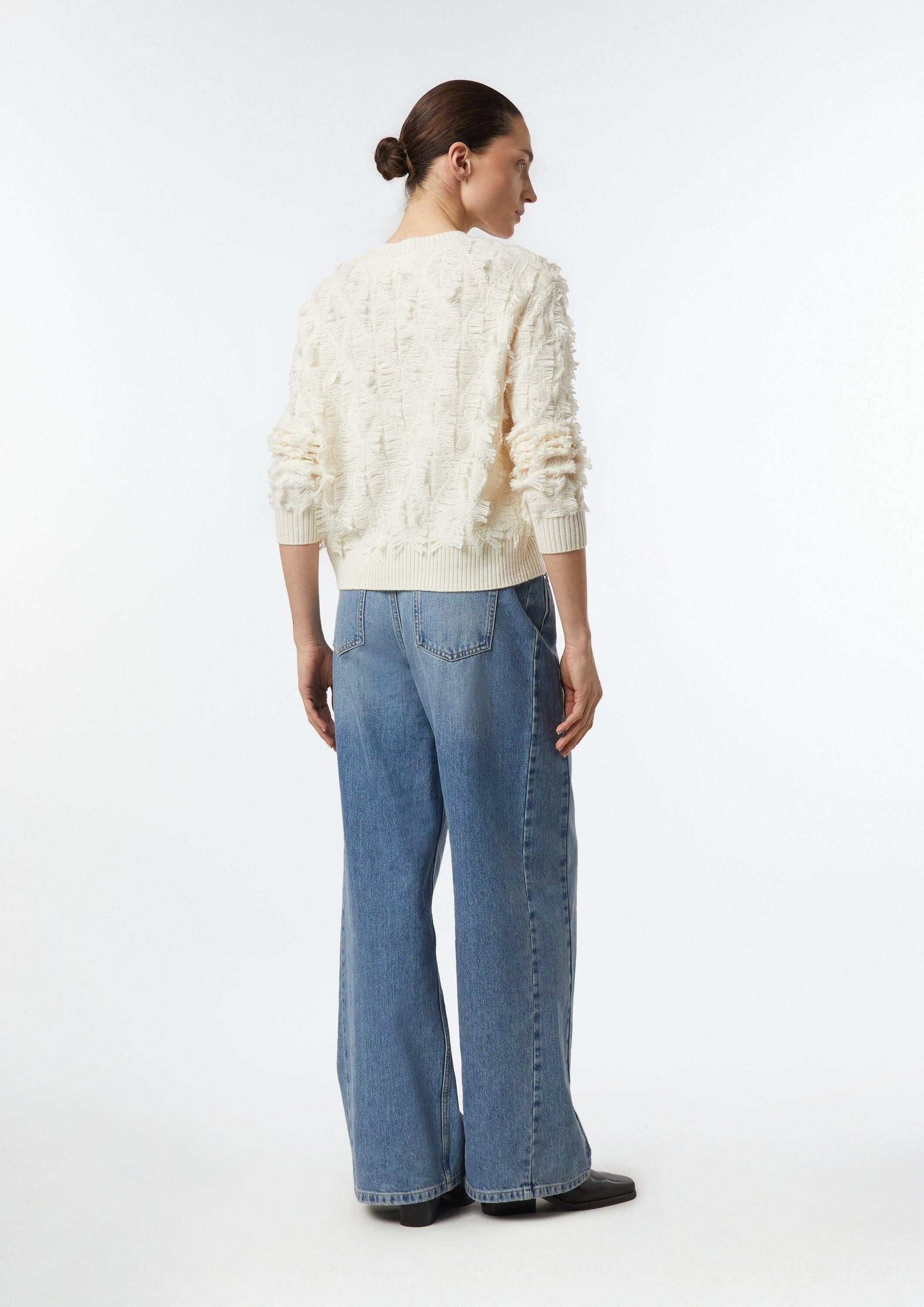 comma Longpullover Strickpullover Jacquard-Pullover mit Fransen