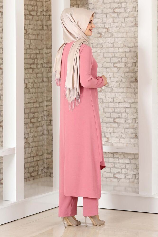 lange voll Hose Damen mit Zweiteiler Kleidung Modavitrini bedeckt Tunika Hijab Anzug Longtunika Rosa