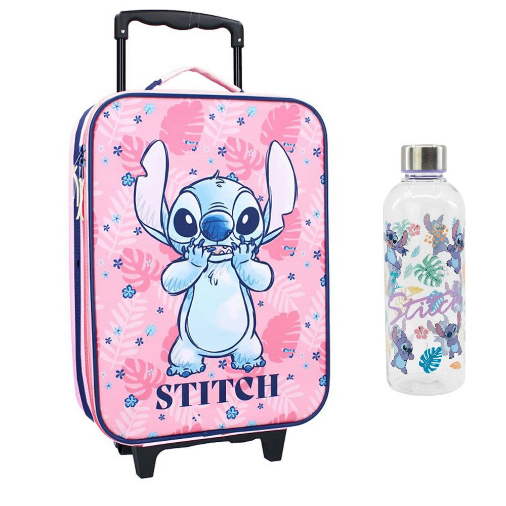 Disney Weichgepäck-Trolley Disney Stitch 2 tlg. Set Trolley Reisekoffer Trinkflasche 850 ml, 2 Rollen