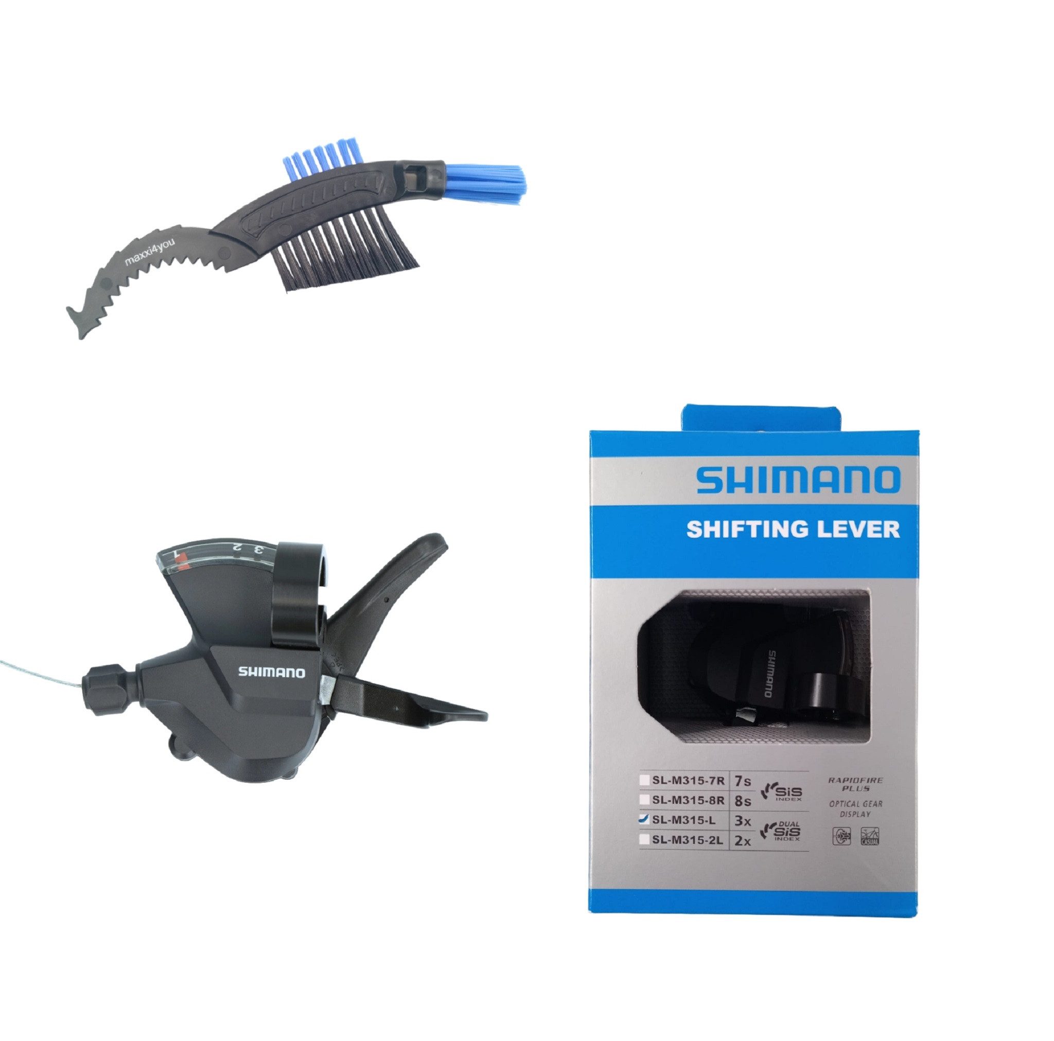 maxxi4you Schalthebel Shimano Schalthebel SL-M315 3-Fach Schwarz inkl Kettenbürste