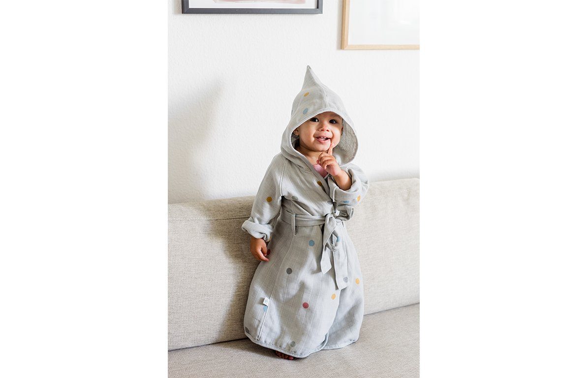 KINDSGUT Kinderbademantel, Baumwolle, Musselin Bademantel, Klein-Kinder, zertifizierte Baumwolle, Punkte