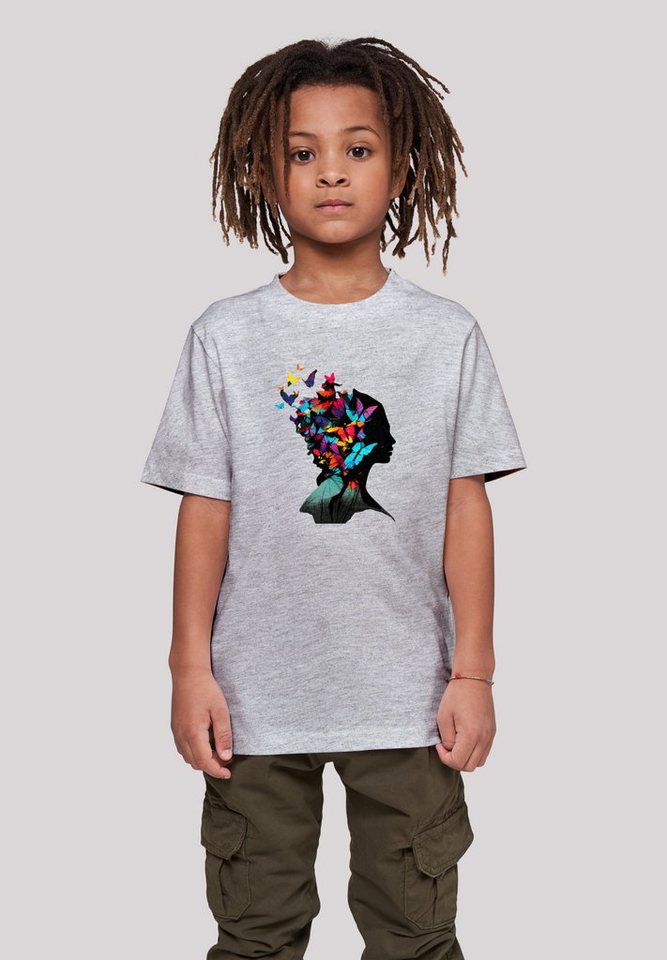 F4NT4STIC T-Shirt Schmetterling Silhouette TEE UNISEX Print, Das Model ist  145 cm groß und trägt Größe 145/152