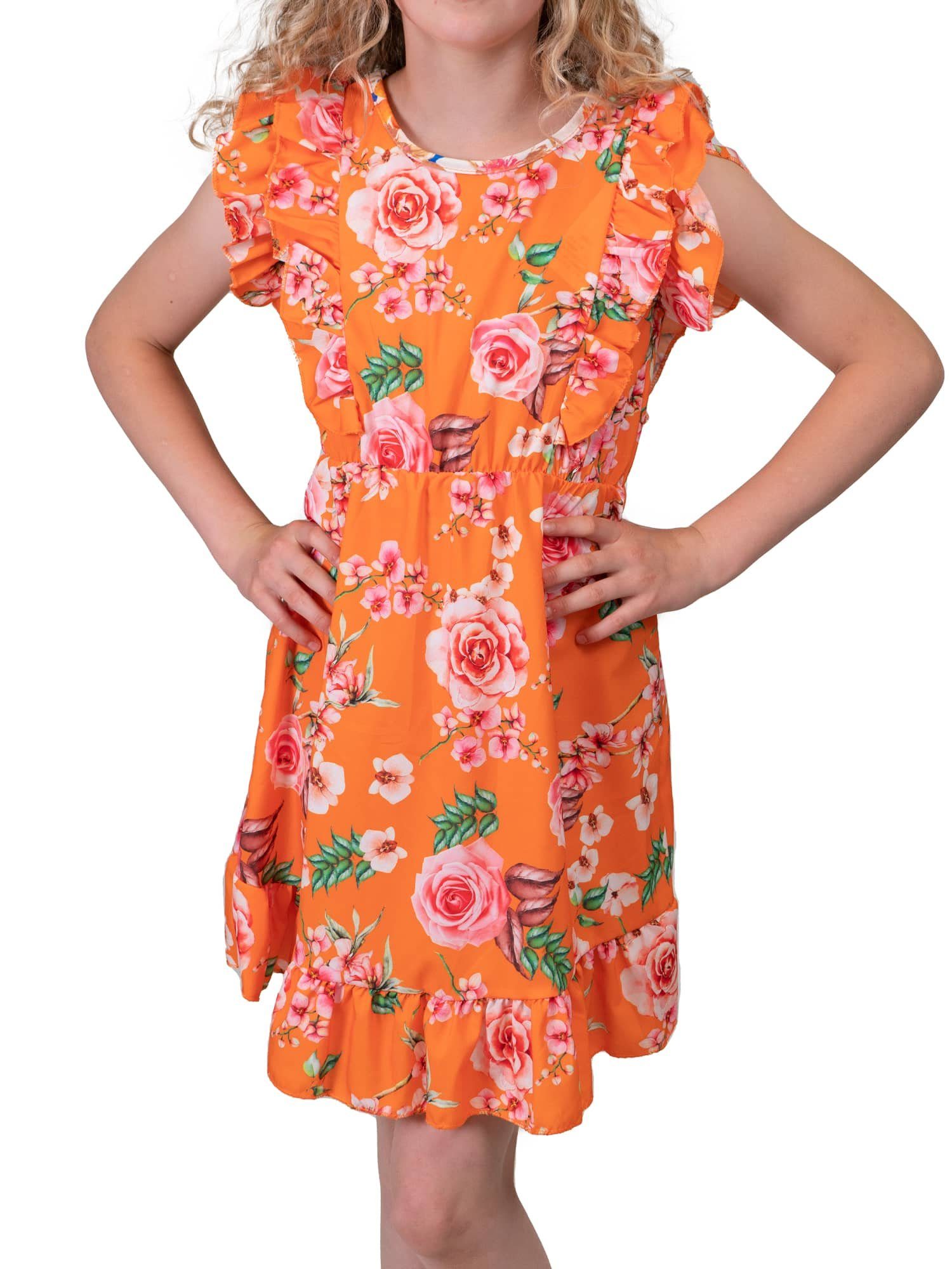 Kinder Teens (Gr. 128 - 182) KMISSO Jerseykleid Mädchen Volant Kleid schwingender Rock Rosenmotiv (1-tlg) bequem zu tragen