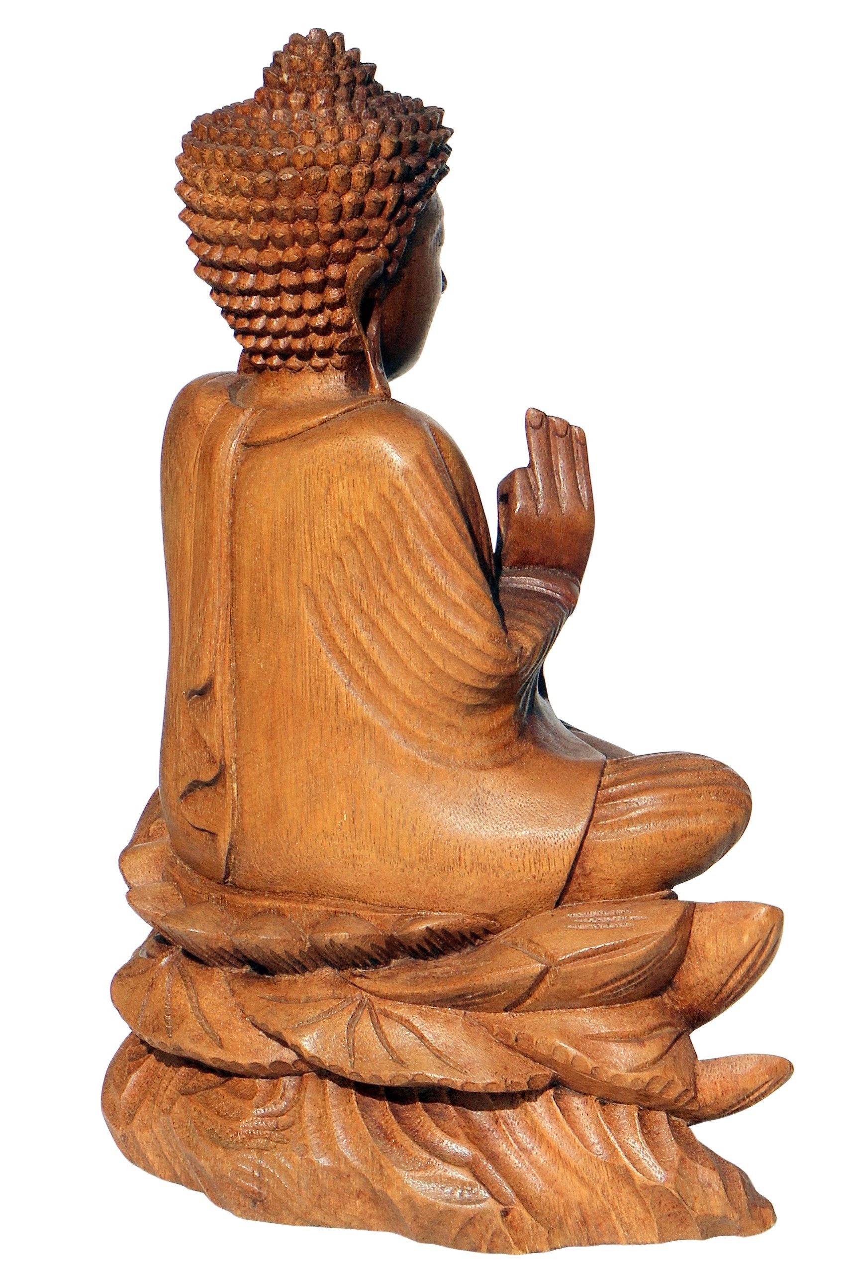 Wogeka Buddhafigur Meditation Buddha Lotus Mönch Holz-Figur Feng Shui