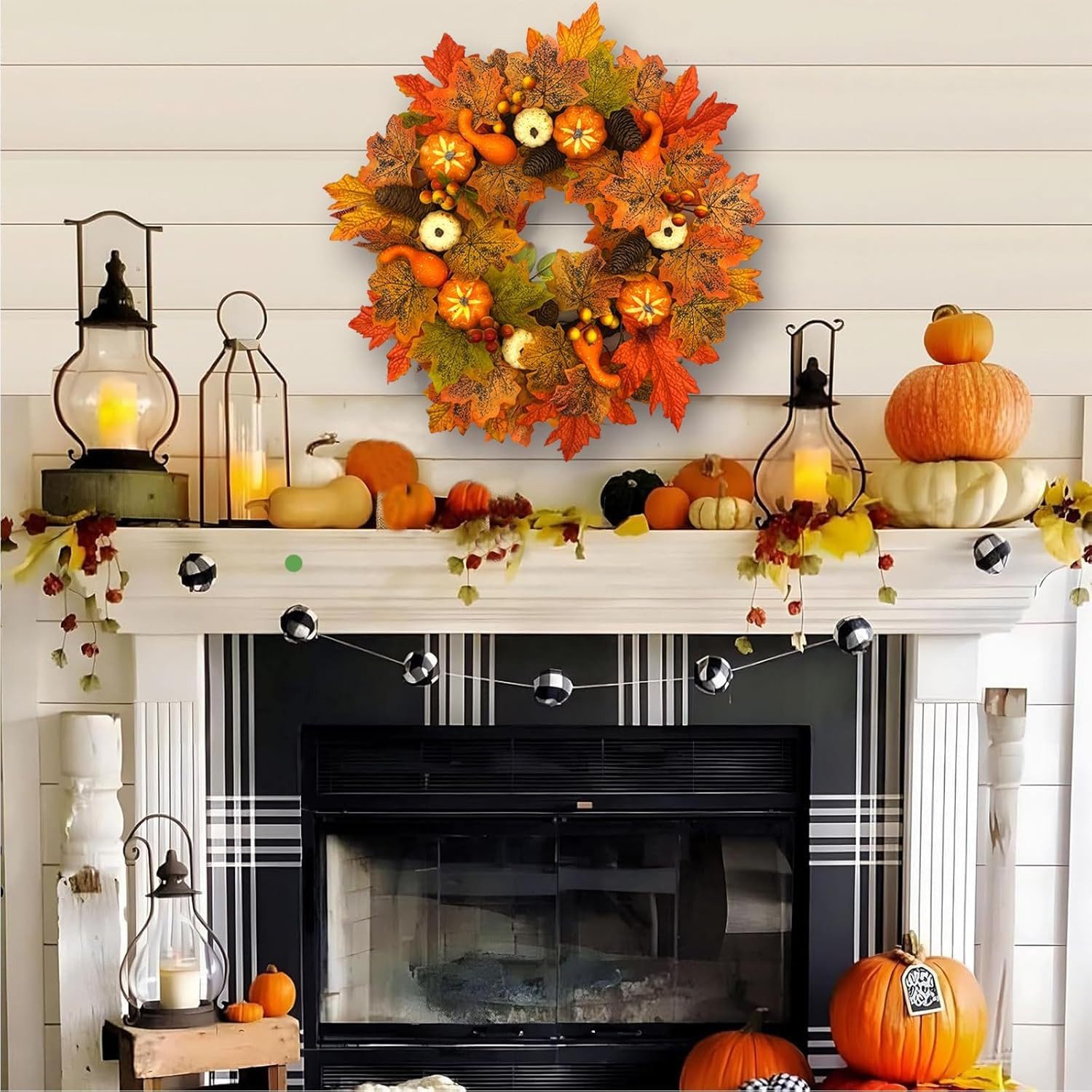 Kunstkranz Türkranz Herbst,50 cm Künstlicher Ahorn Tannenzapfen Türkranz, Coonoor, für Halloween Erntedank, Türkranz Herbst Außen – Bild 4 von 5
