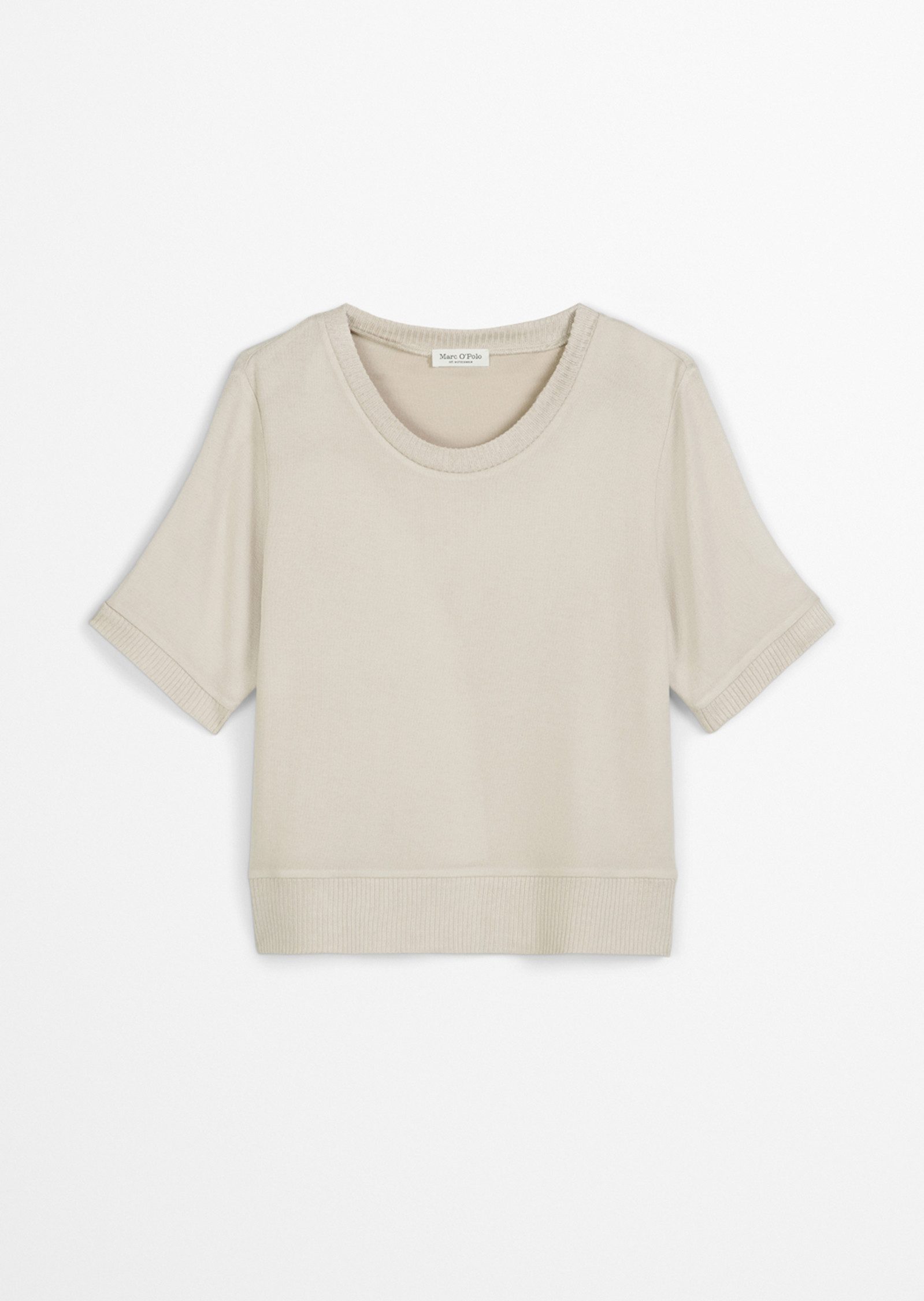 Marc O'Polo Kurzarmshirt gerippte Abschlüsse, Rundhals, Halbarm, weich, Modalmix, leicht