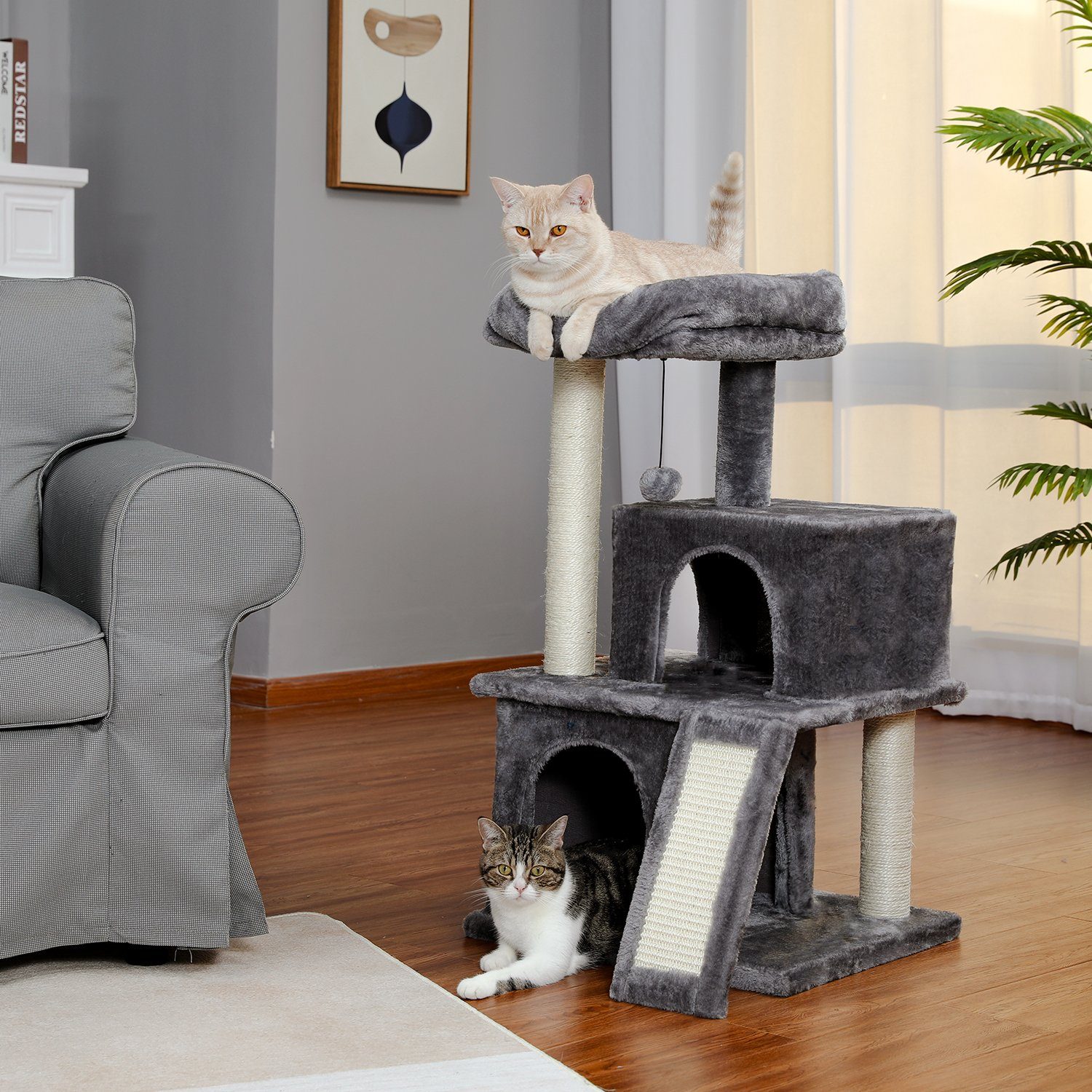 PAWZ Road Kratzbaum Katzenbaum Katzenmöbel mit Sisal-Seil Plüsch Liege ... - Grau