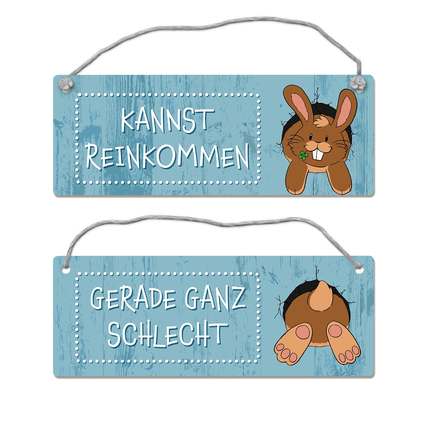 Metallschild Gerade ganz schlecht - Kannst reinkommen Wendeschild mit süßem Häschen