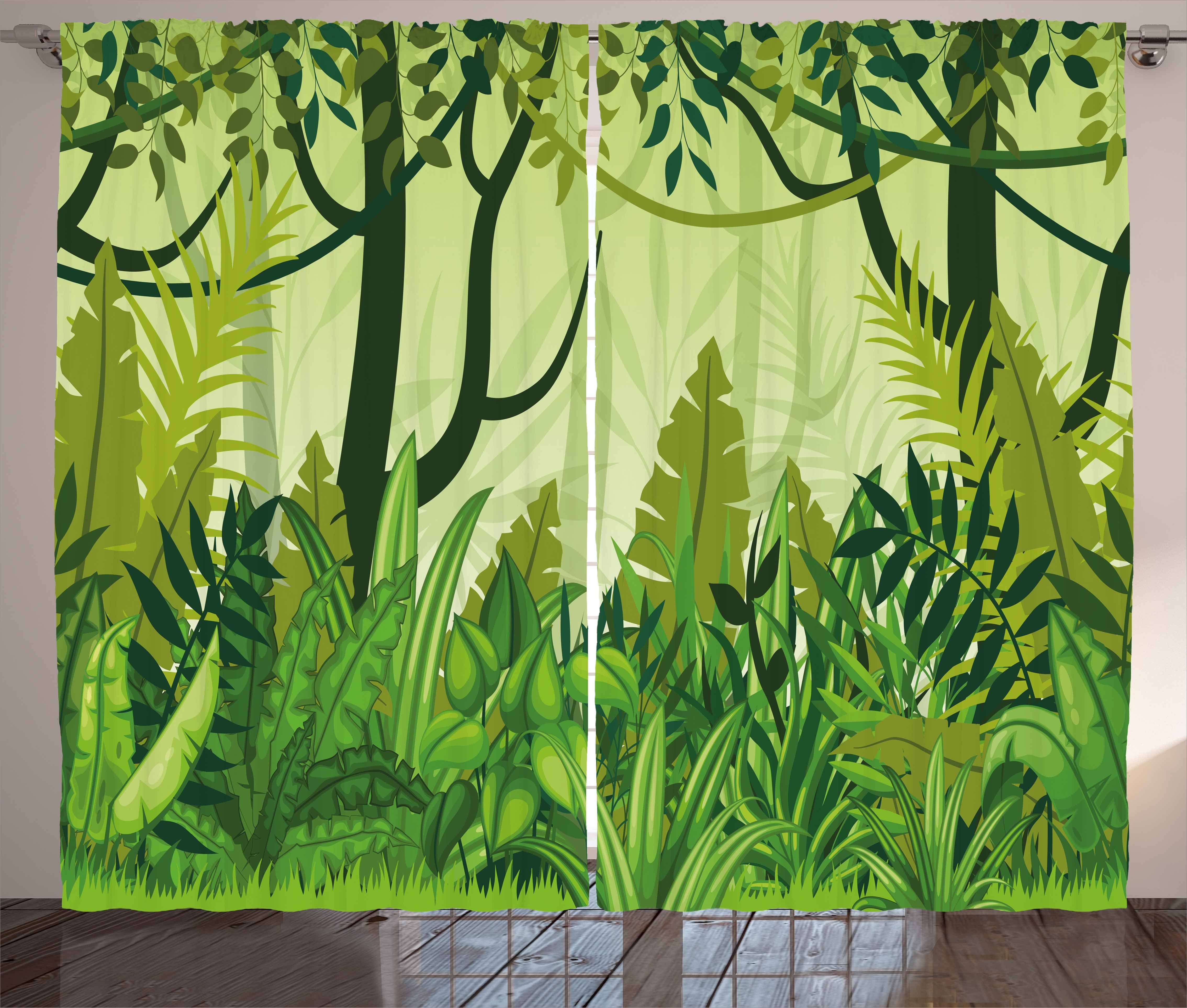 Gardine Schlafzimmer Kräuselband Vorhang mit Schlaufen und Haken, Abakuhaus, Pflanze Cartoon-Regenwald