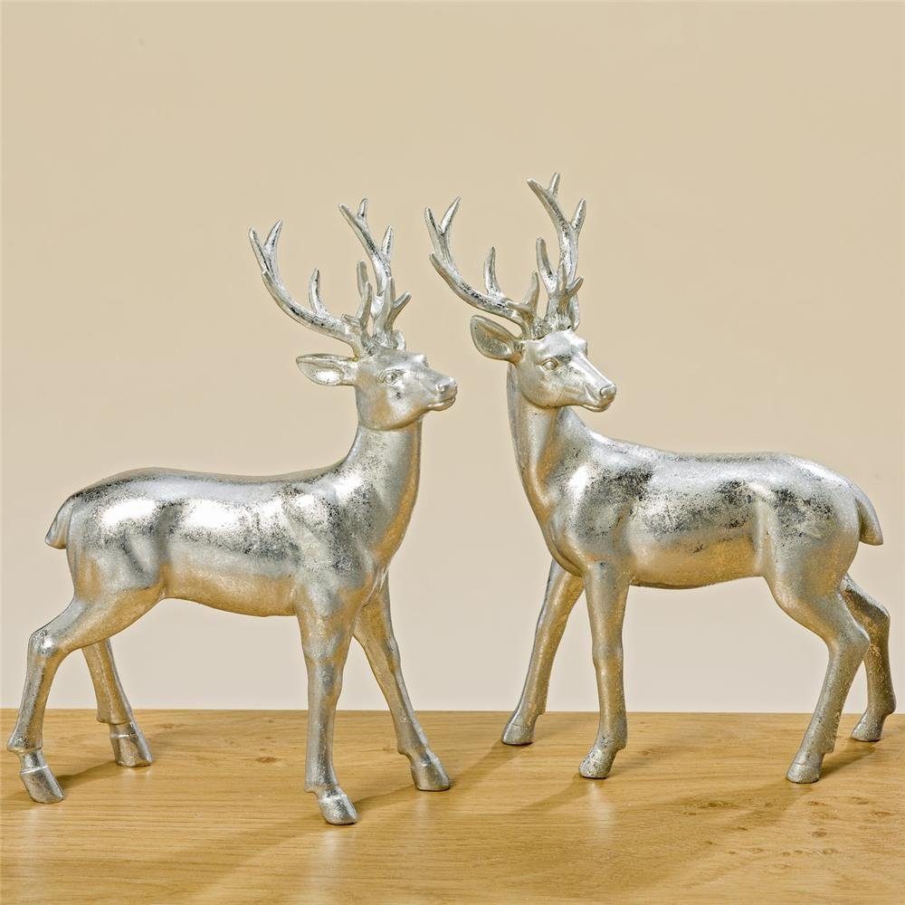 BOLTZE Dekofigur Hirsch Tobin Silber, stehend 22cm Weihnachtsdesign 1 Stück zufällige Variante