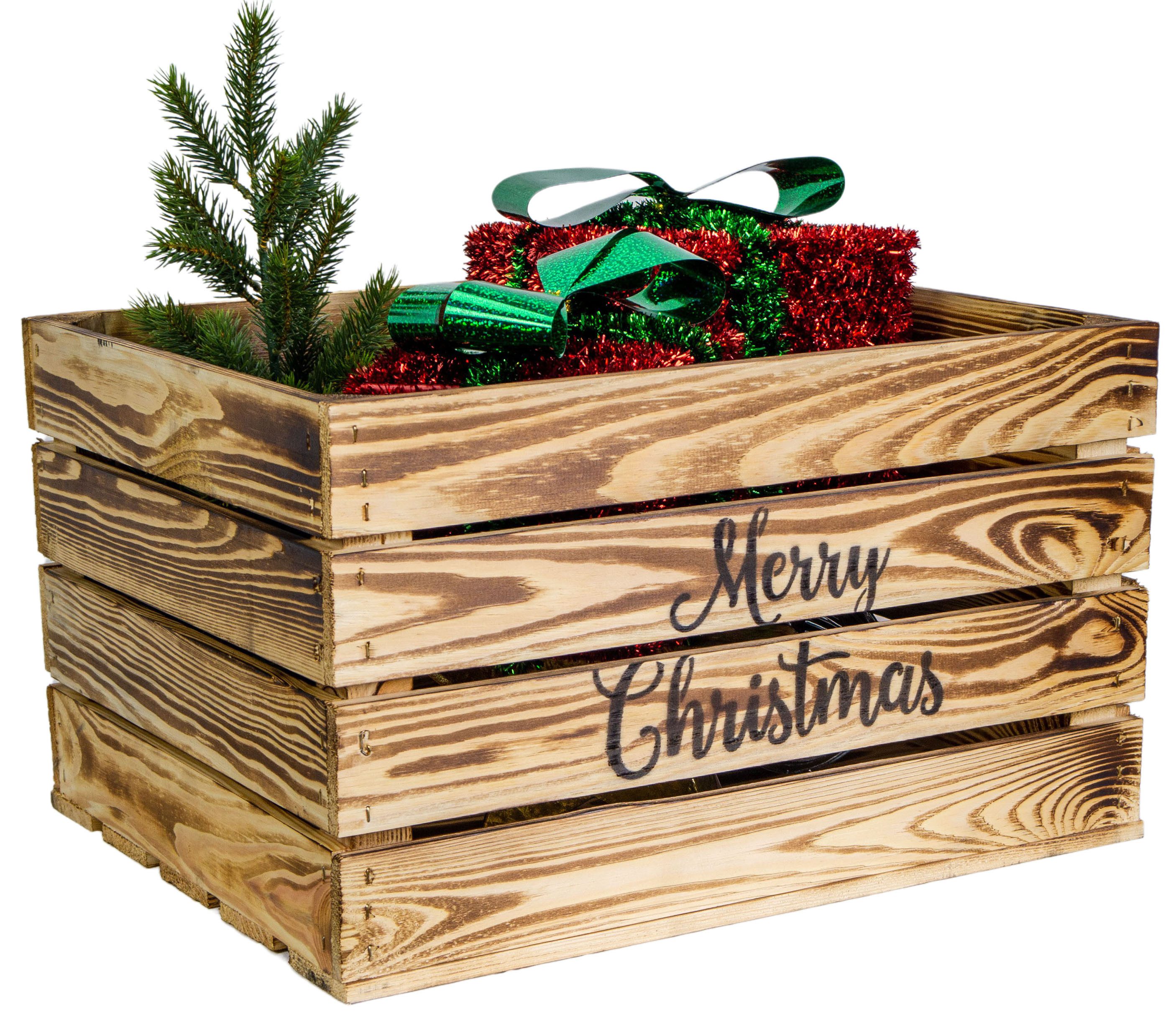 Kistenkolli Altes Land Allzweckkiste geflammte Holzkiste Merry Christmas (Spar-Set, 1er Set)