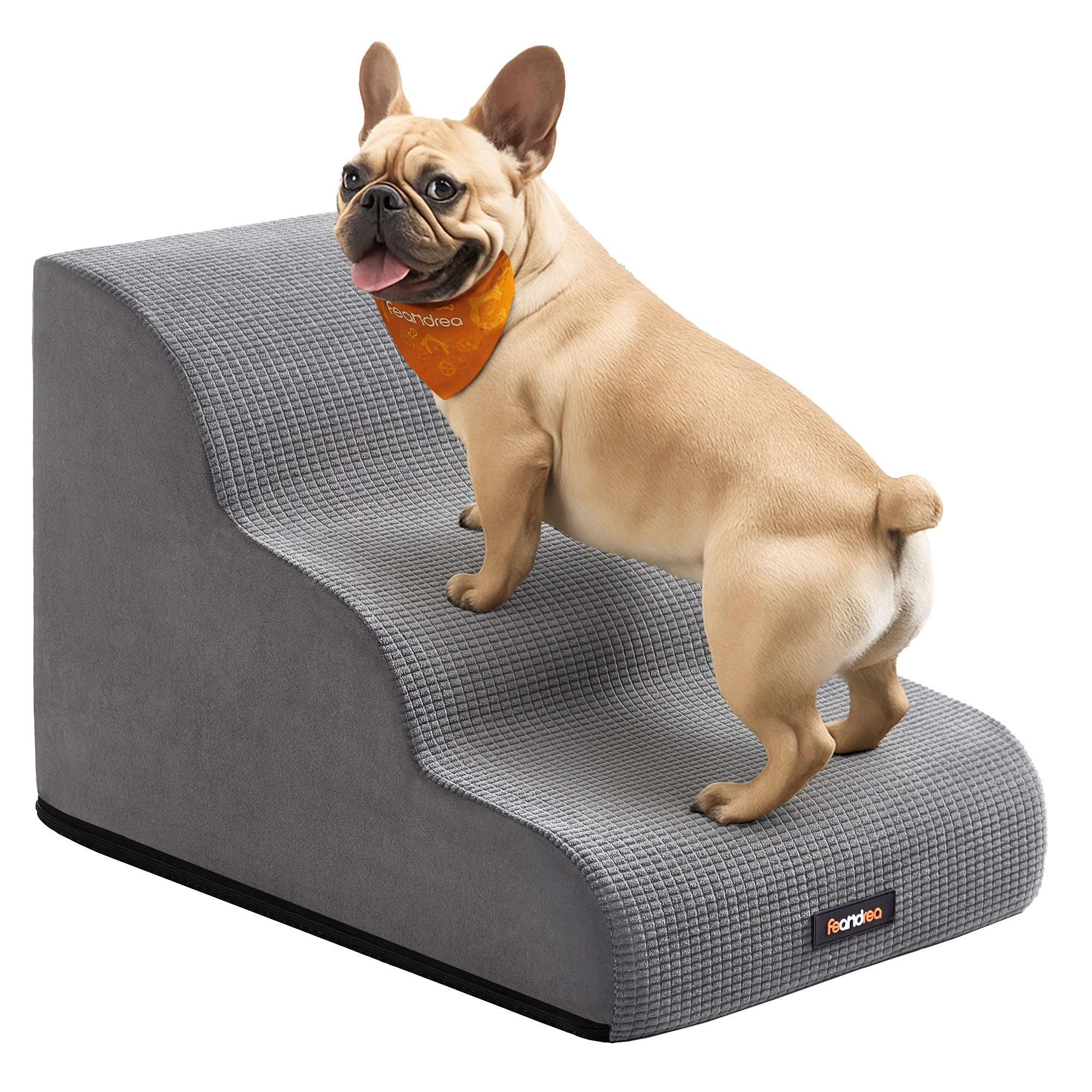 FEANDREA Haustiertreppe Hunde Rutschfeste Hunderampe für Sofa, für Kleine 57 x 40 x 40 cm Grau