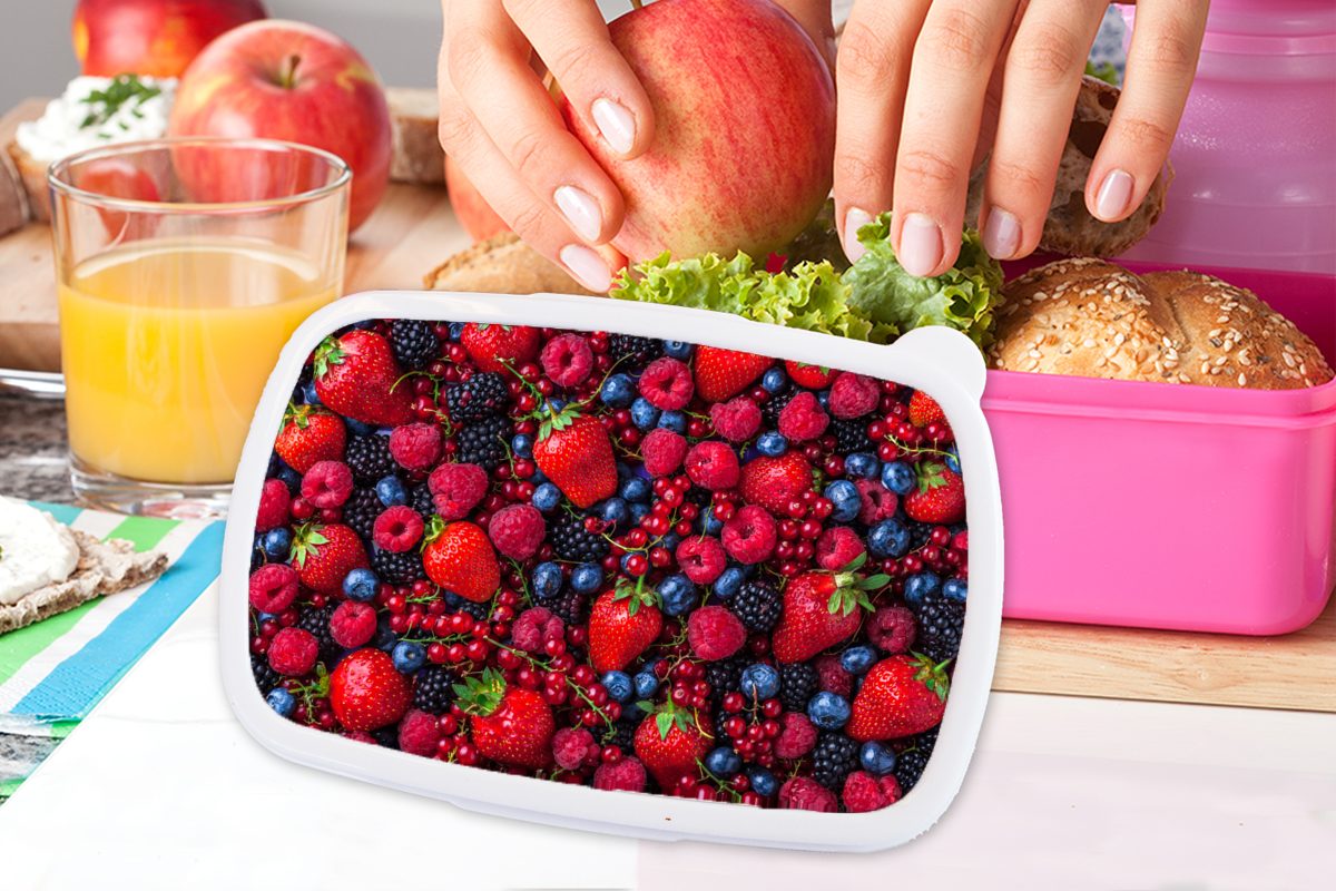 für Obst (2-tlg), Snackbox, - Mädchen, Brotbox Kinder, Kunststoff Wald - Lunchbox Brotdose Erdbeere, rosa Erwachsene, MuchoWow Kunststoff,