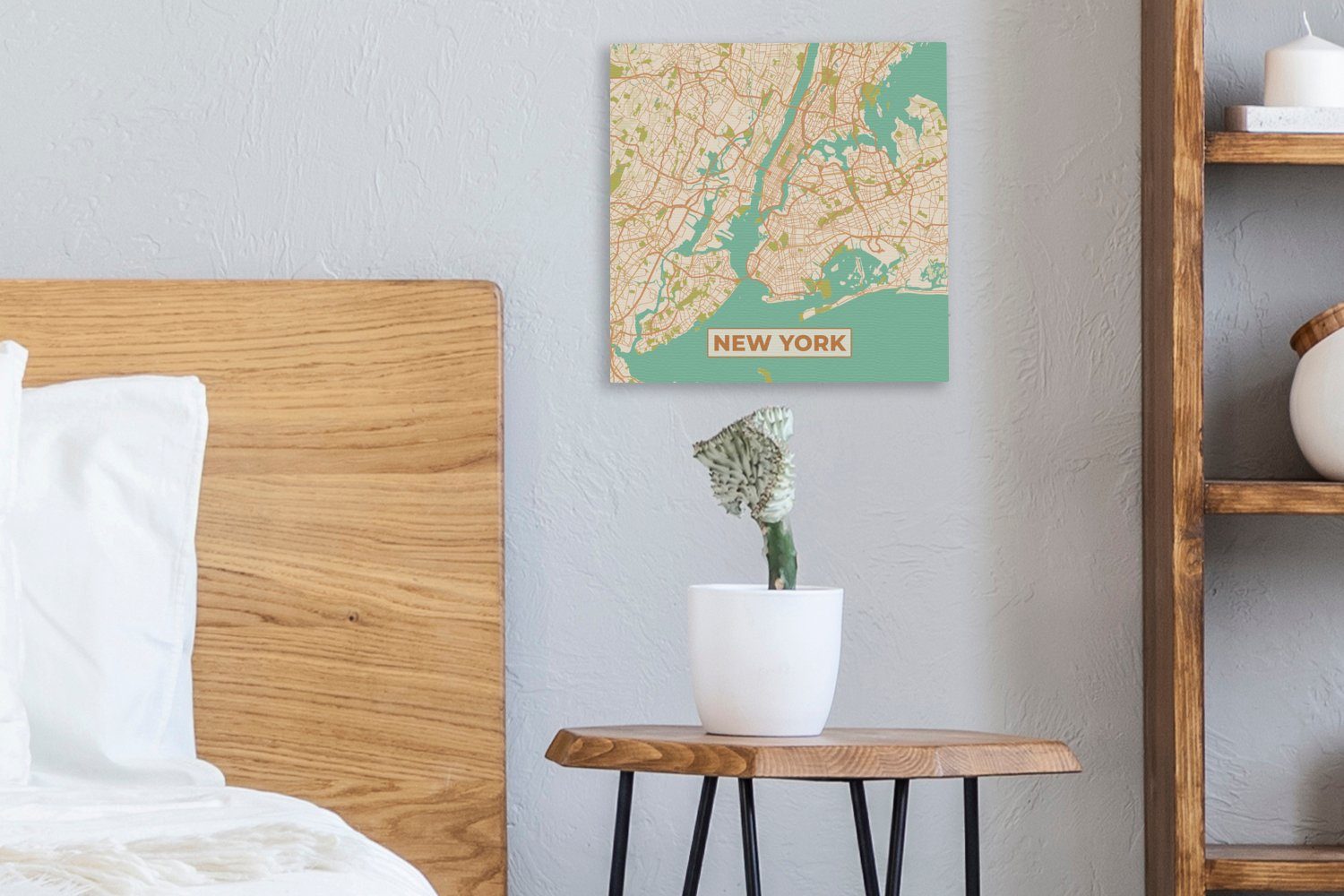 St), Stadtplan (1 Wohnzimmer - für - Schlafzimmer Bilder OneMillionCanvasses® Karte, New Leinwand - York Leinwandbild Vintage