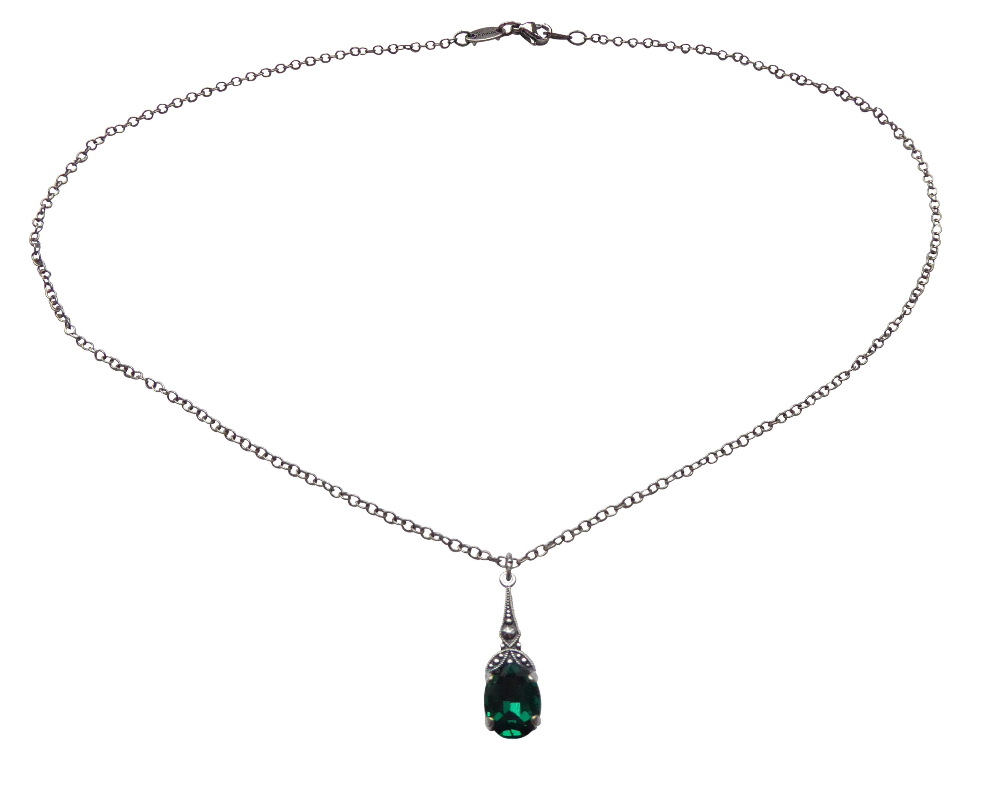 Mugello Gliederkette Bea Kette smaragd (versilbert) festlich filigran Art Déco Vintage, Handgefertigter Modeschmuck, made in Germany