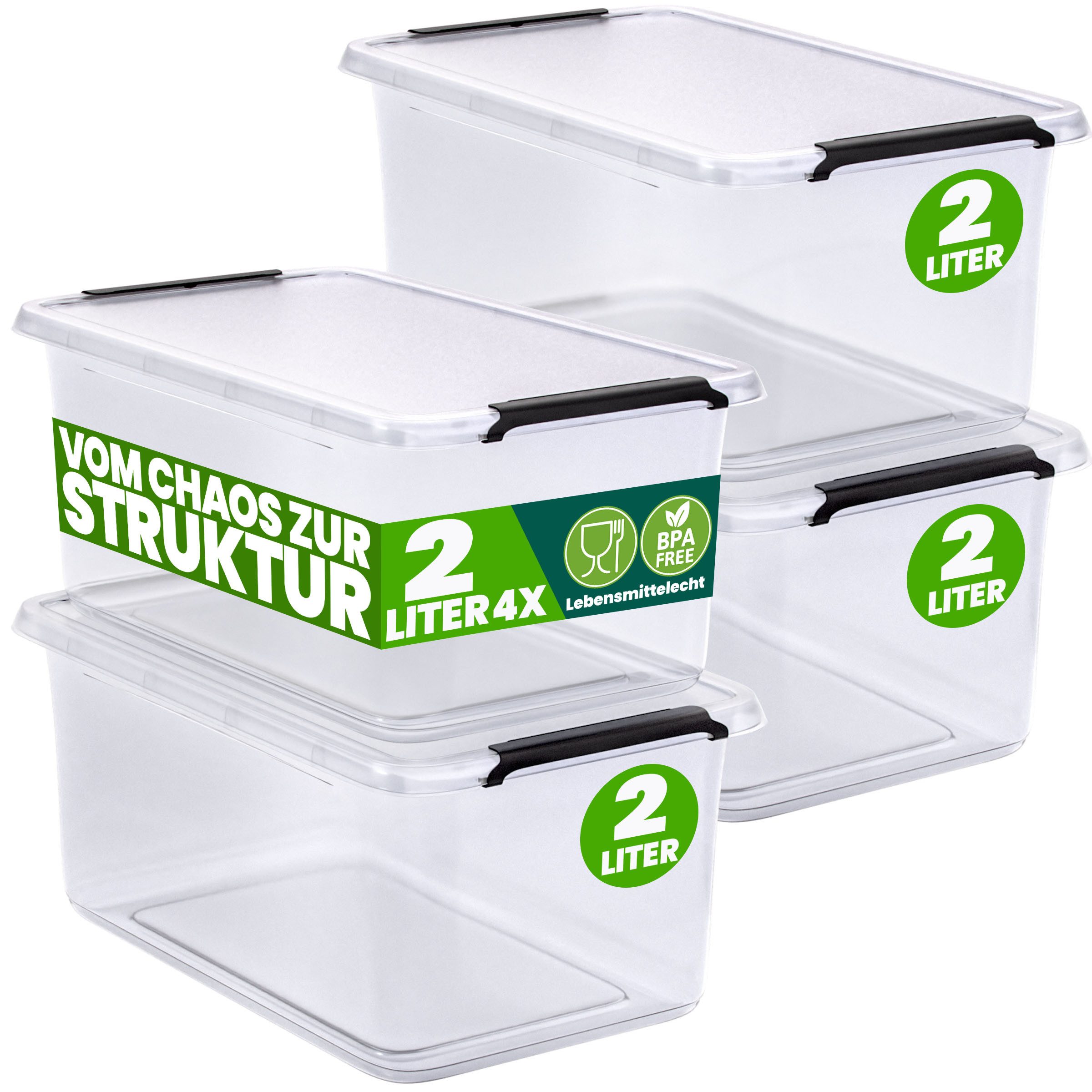 Deuba Aufbewahrungsbox, 2L Deckel Kunststoff Organizer Ordnungsboxen BPA frei stapelbar Küche