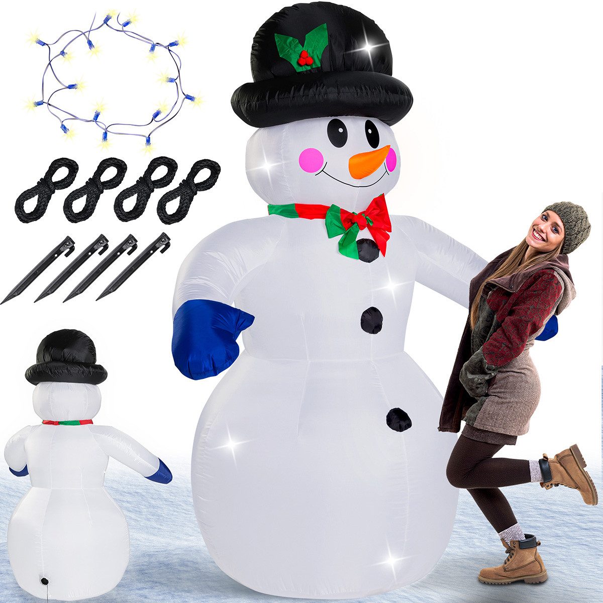 monzana Schneemann, Aufblasbarer XXL 240cm LED Beleuchtet Befestigungsmaterial IP44 Außen